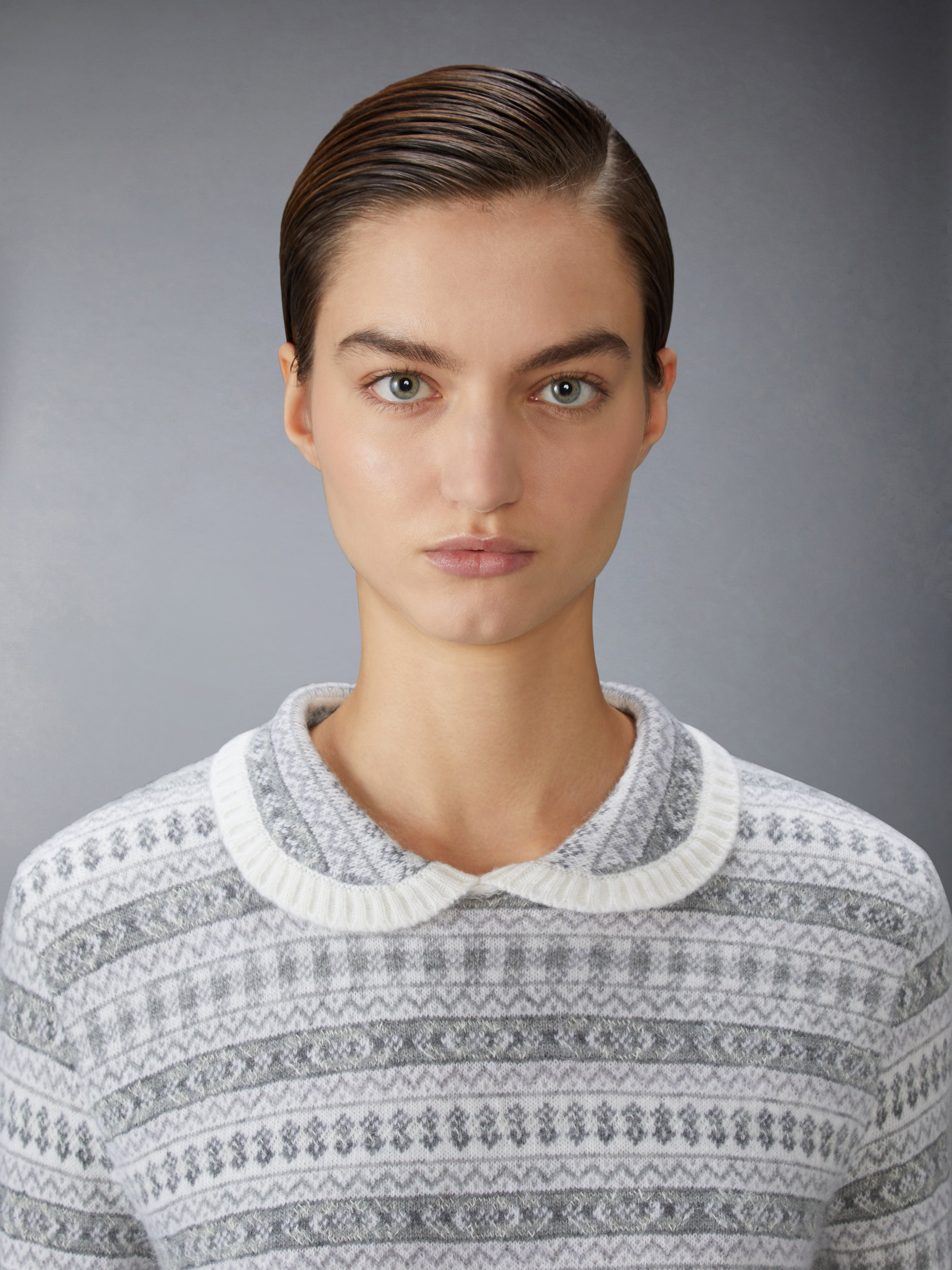 WOOL FLANNEL AND MOHAIR JACQUARD PETER PAN COLLAR PULLOVER - 6