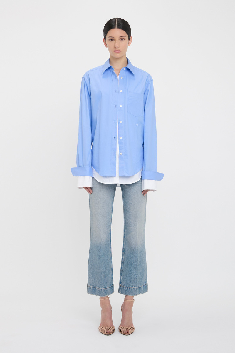 Victoria Beckham Relaxed Double-Layer Shirt In Oxford Blue outlook