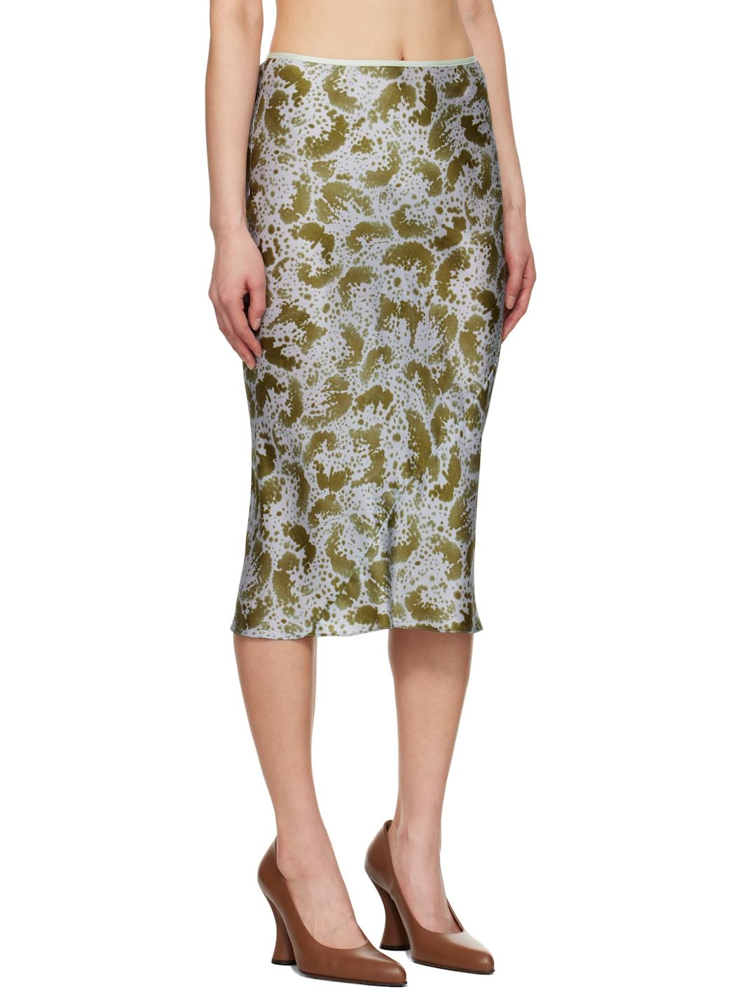 Blue & Green Printed Silk Midi Skirt - 2