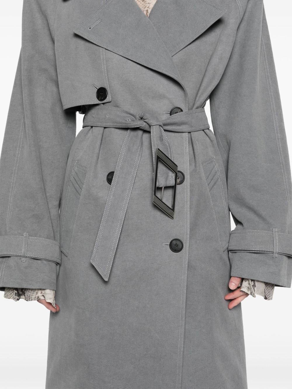 shoulder-pads canvas trench coat - 5