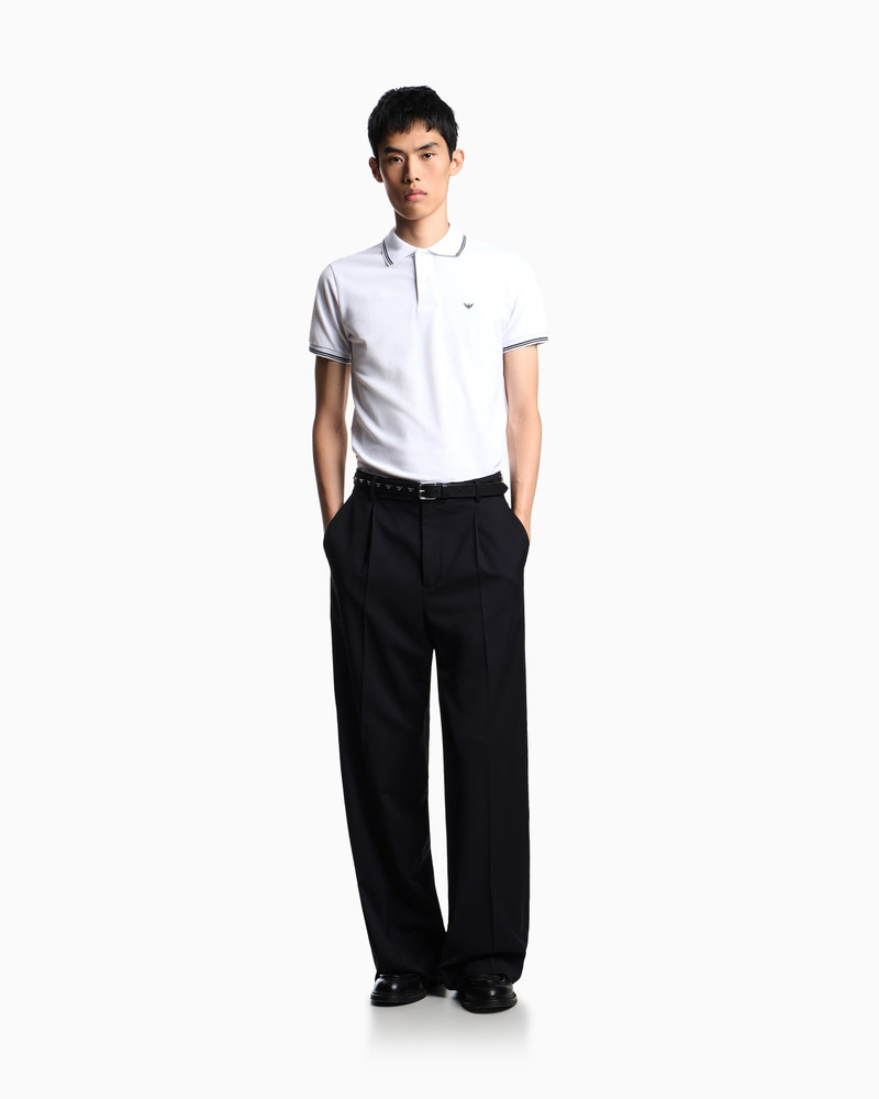 Slim-fit stretch piqué polo shirt with micro eagle 2