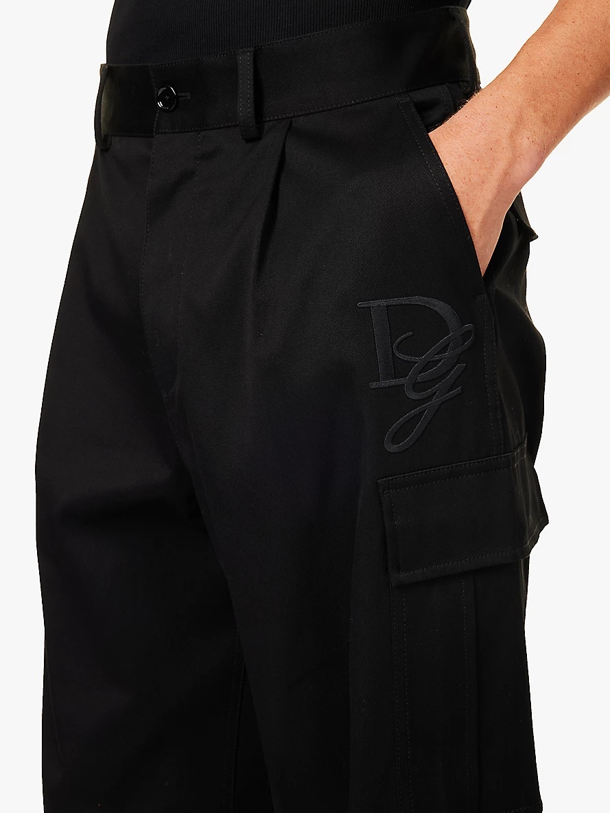 Logo-embroidery mid-rise straight-leg cotton-blend twill trousers - 5