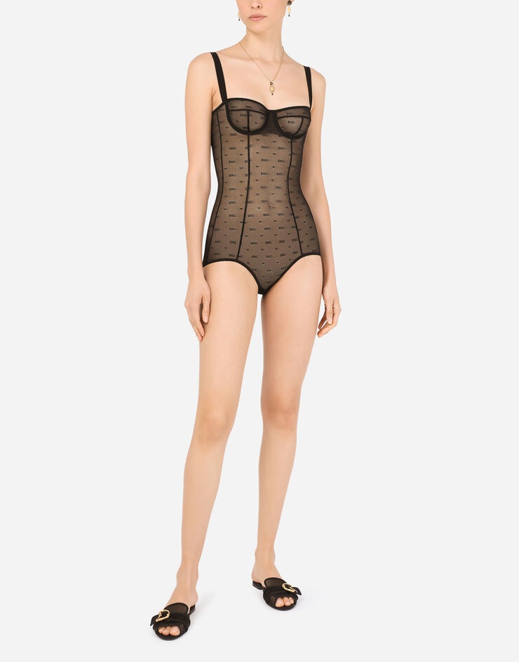 Jacquard tulle balconette-bra bodysuit - 2