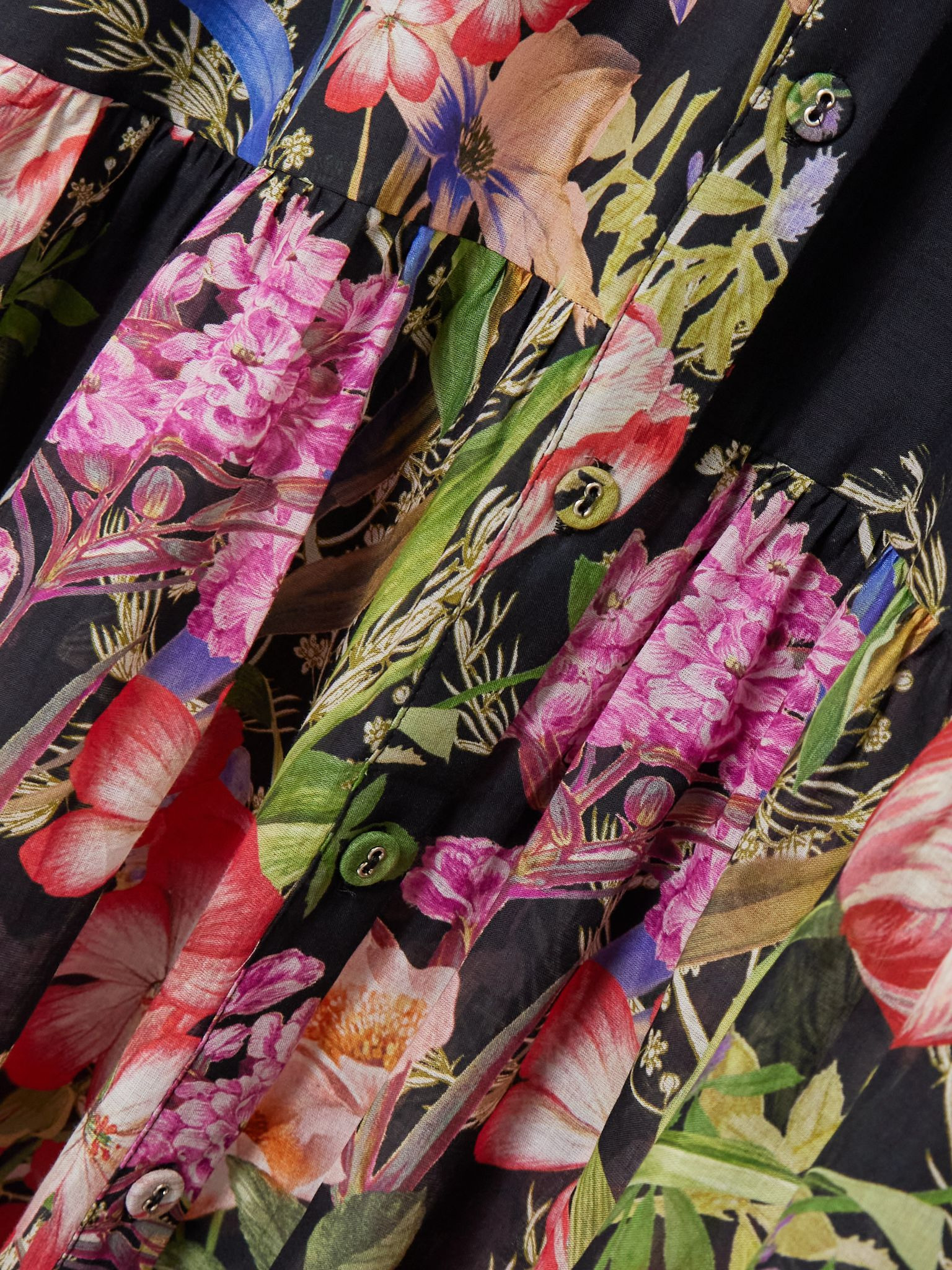 Lotus floral-print cotton-blend voile maxi shirt dress Black - 4