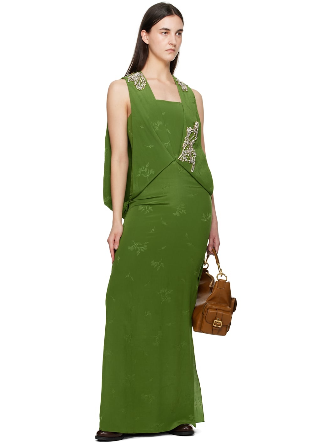 Green Sleeveless Drape Midi Dress - 4