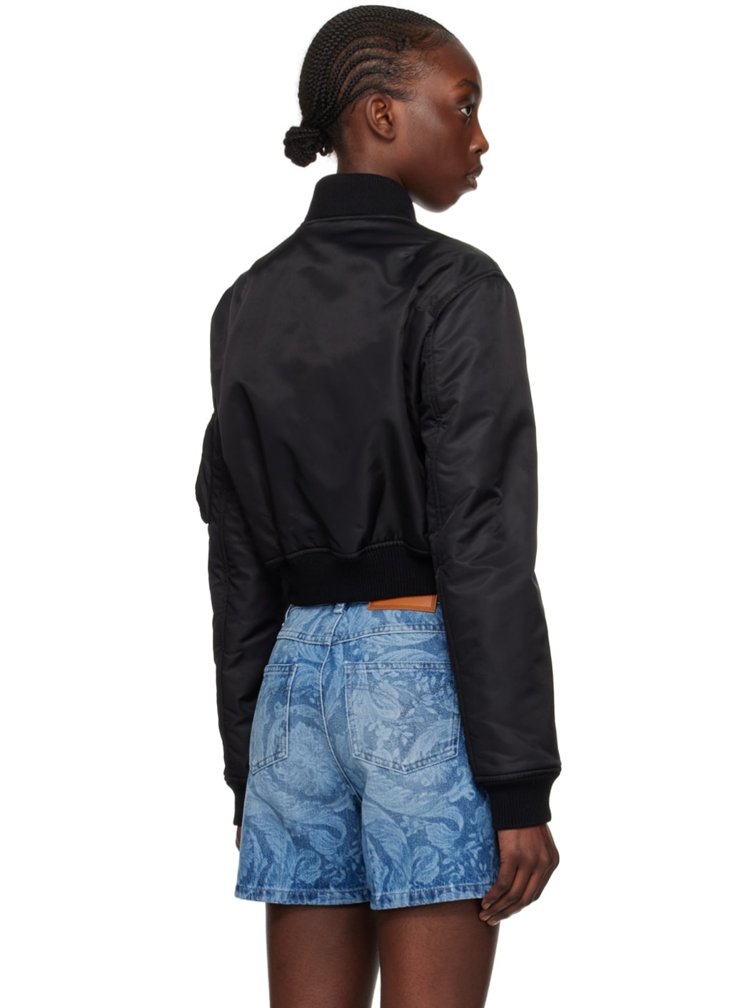 Black Cropped Bomber Jacket - 3