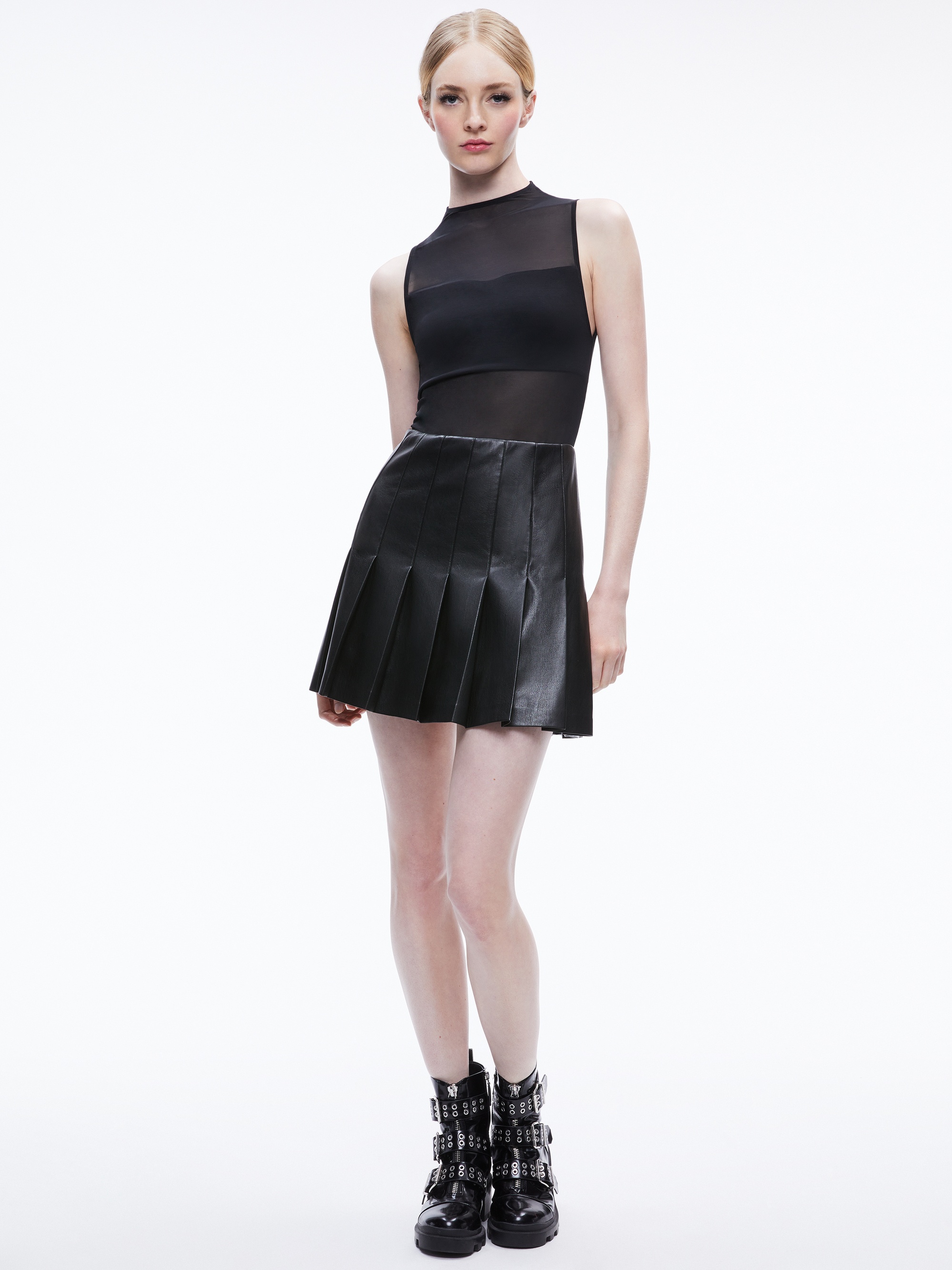 CHARA VEGAN LEATHER PLEATED MINI DRESS - 2