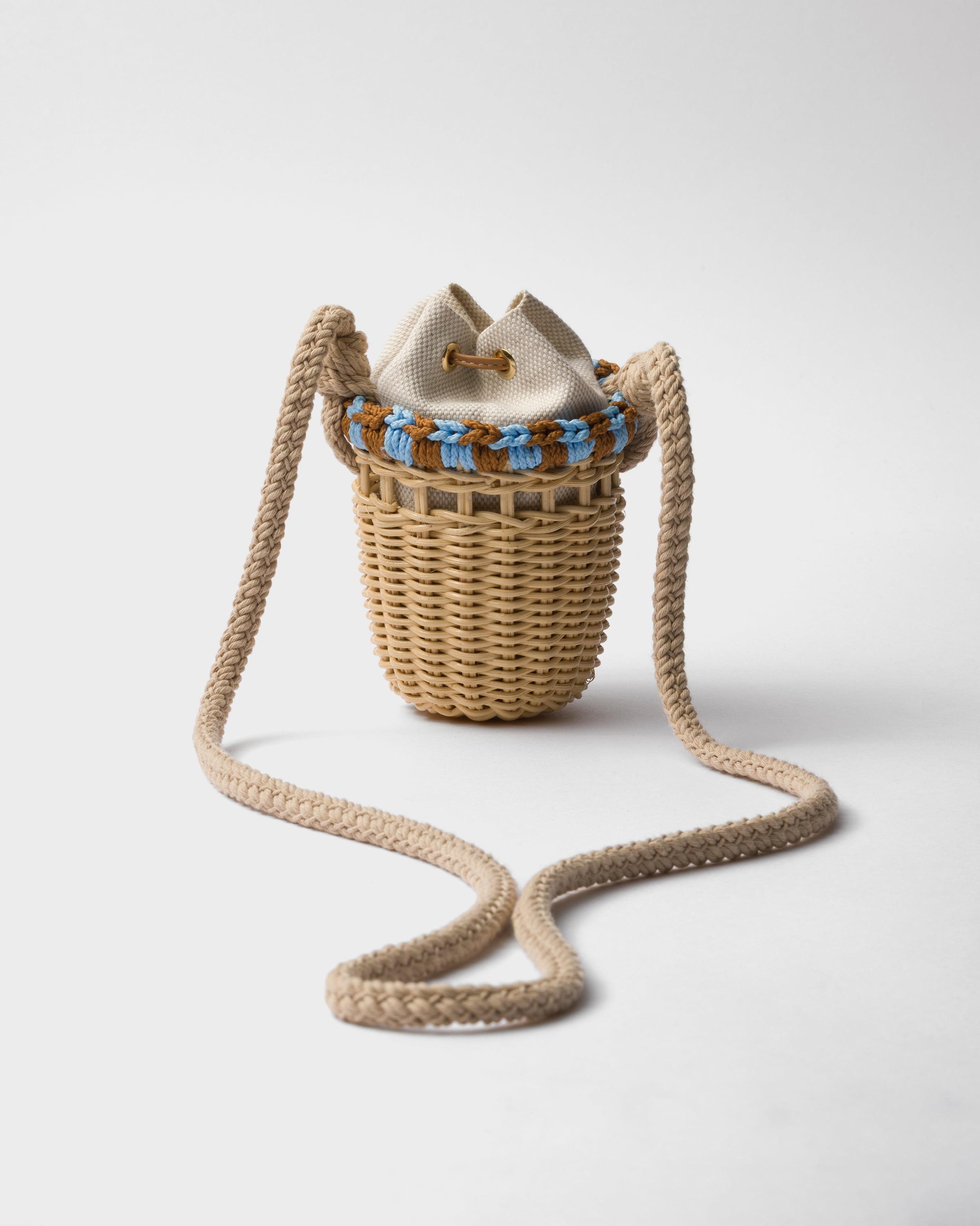 Wicker and linen-blend mini-bag - 3