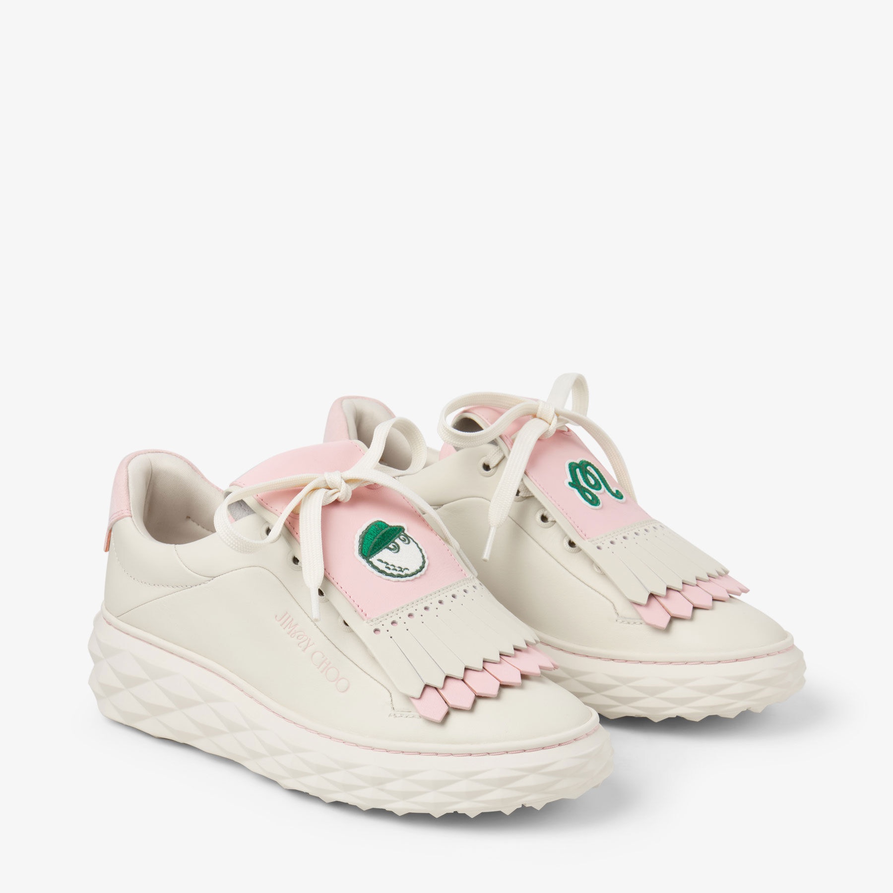Jimmy Choo / Malbon 2.0 Diamond F 
Women's Latte Leather and Malbon Pink Trainers with Detachable Ki - 3