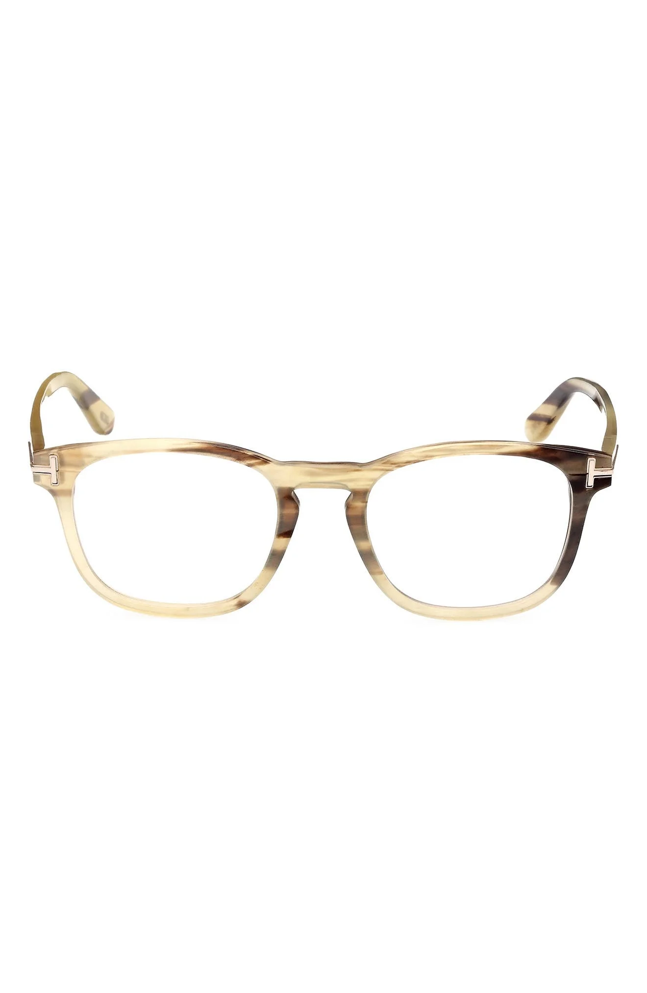 TOM FORD 50mm Square Optical Glasses in Light Brown Striped /T Logo at Nordstrom - 1
