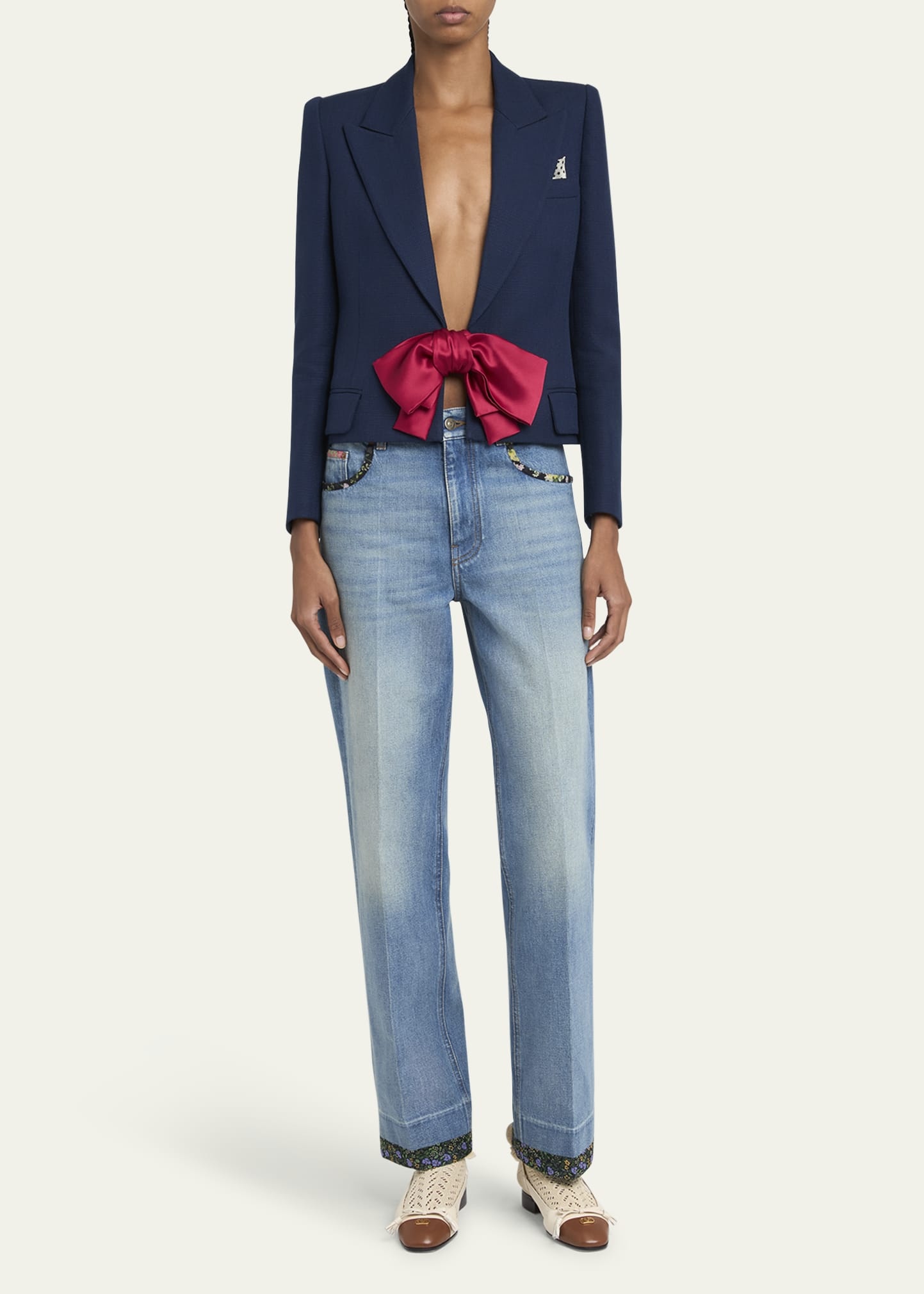 Bow Closure Cropped Wool Blazer - 2