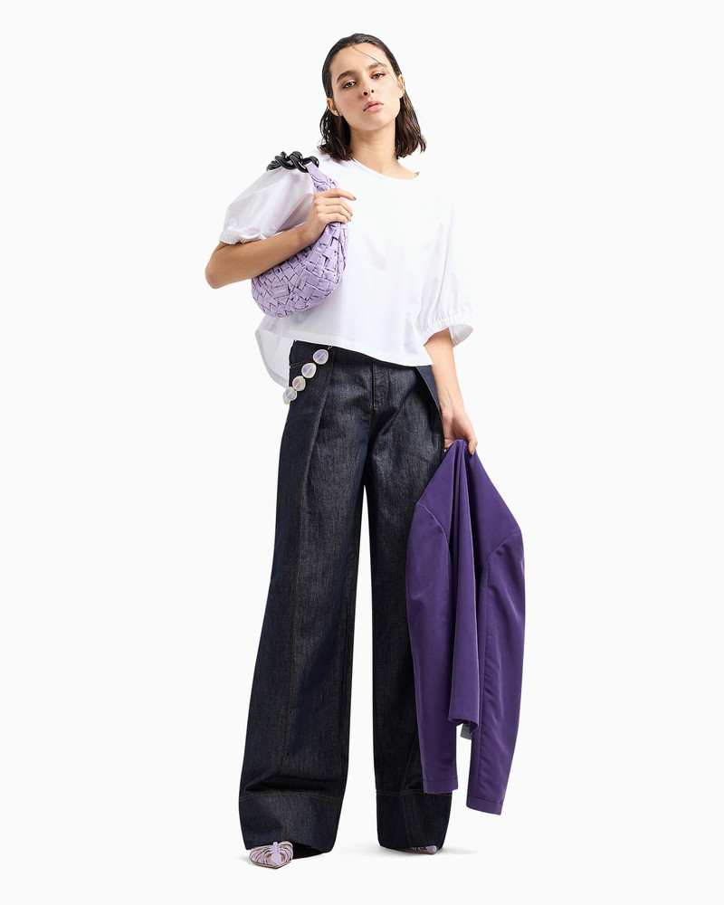 EMPORIO ARMANI Short-sleeved tie blouse in poplin outlook