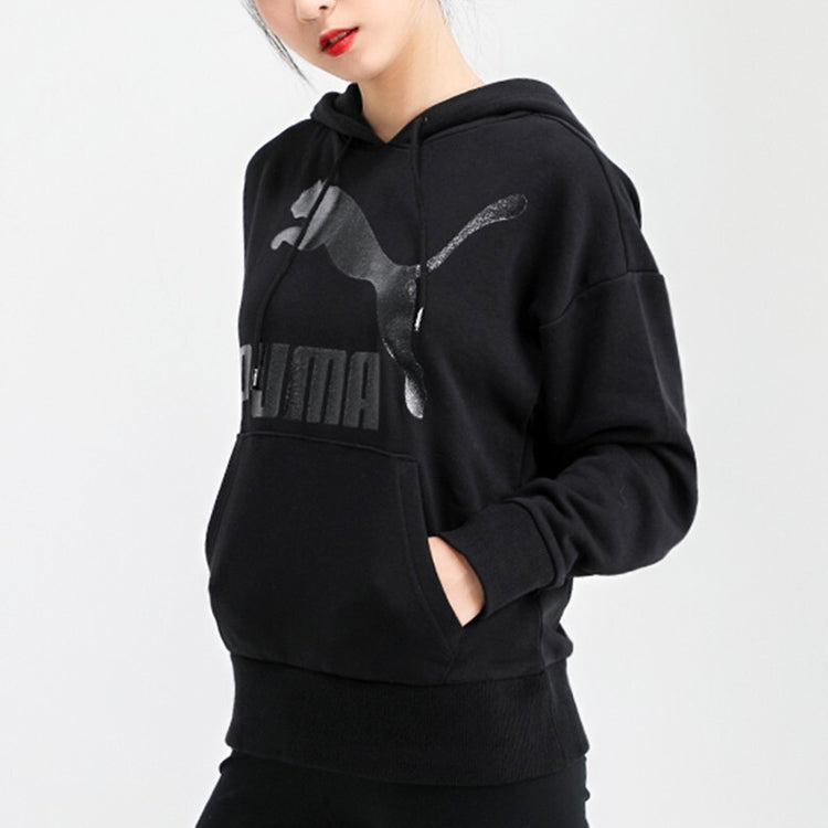 (WMNS) PUMA Classics Logo Hoodie 'Black' 599197-51 - 6