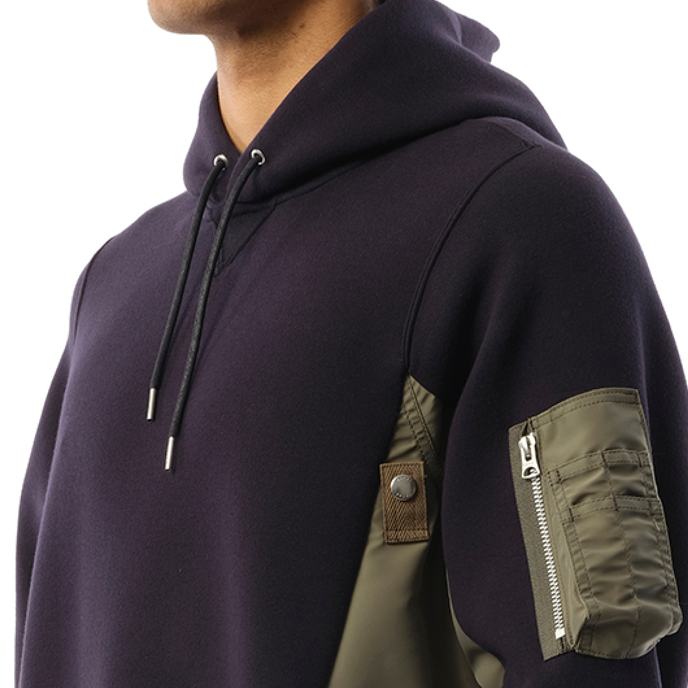 Sponge Sweat Nylon Twill Hoodie in Navy/Khaki - 3