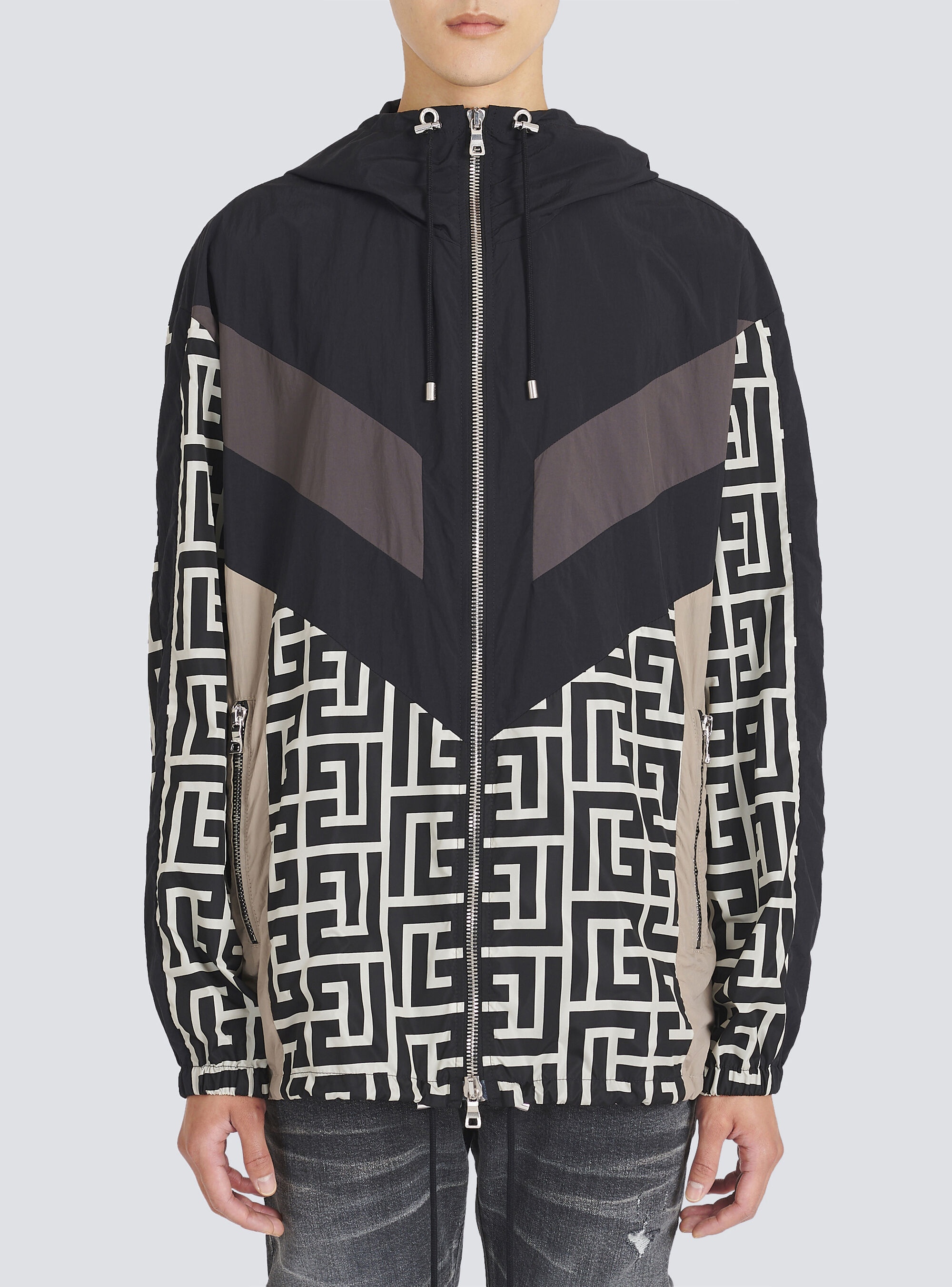 Hooded nylon jacket with Balmain monogram - 6