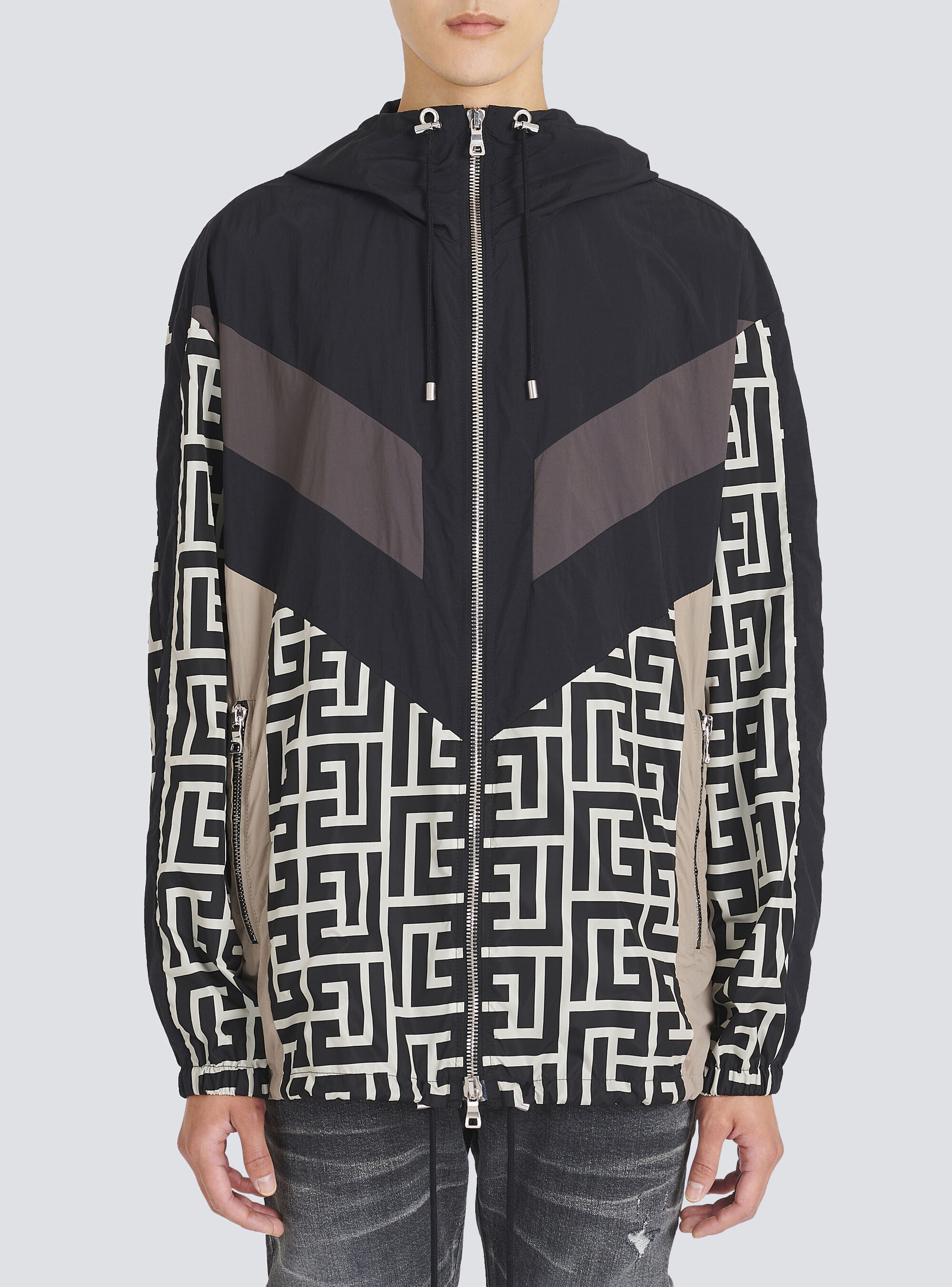 Hooded nylon jacket with Balmain monogram - 6