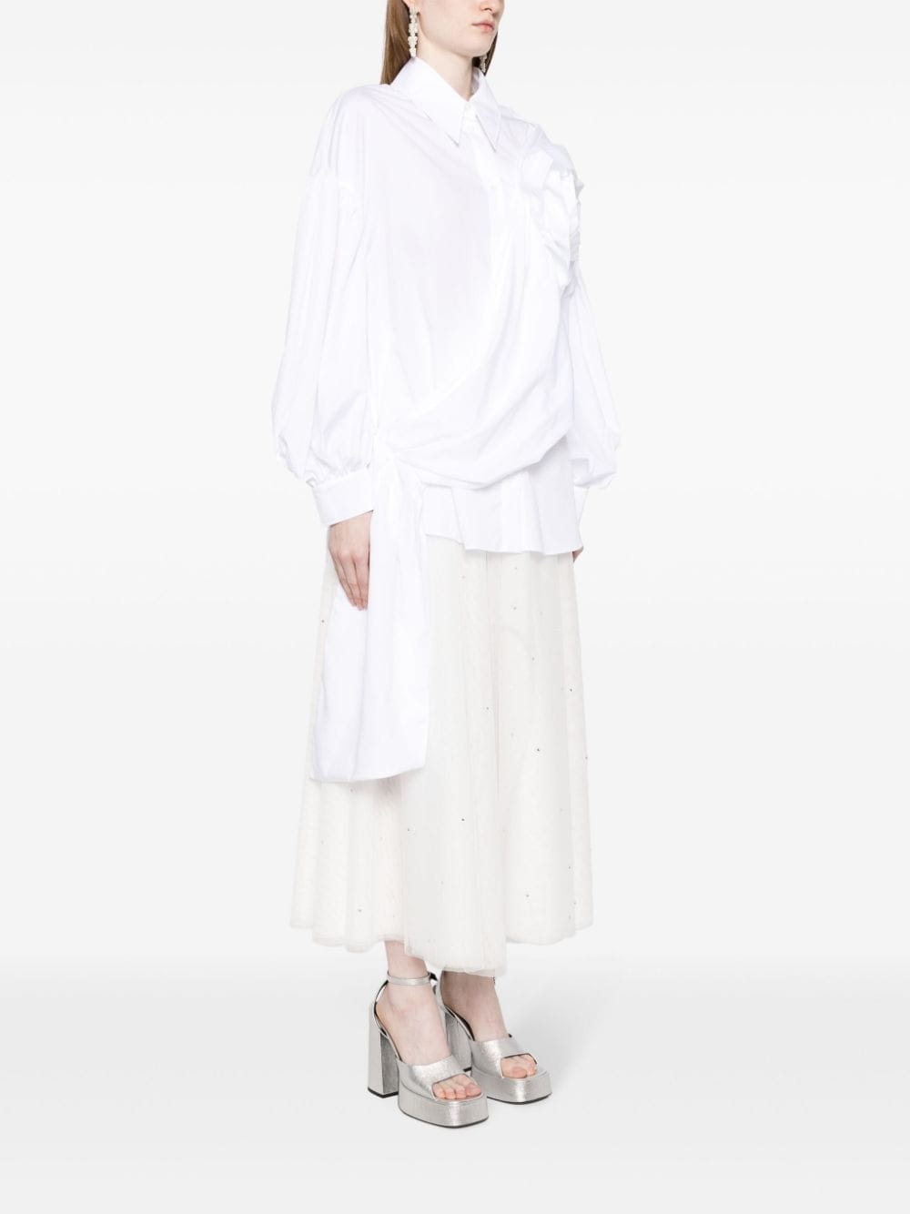 floral-appliquÃ© draped cotton shirt - 3