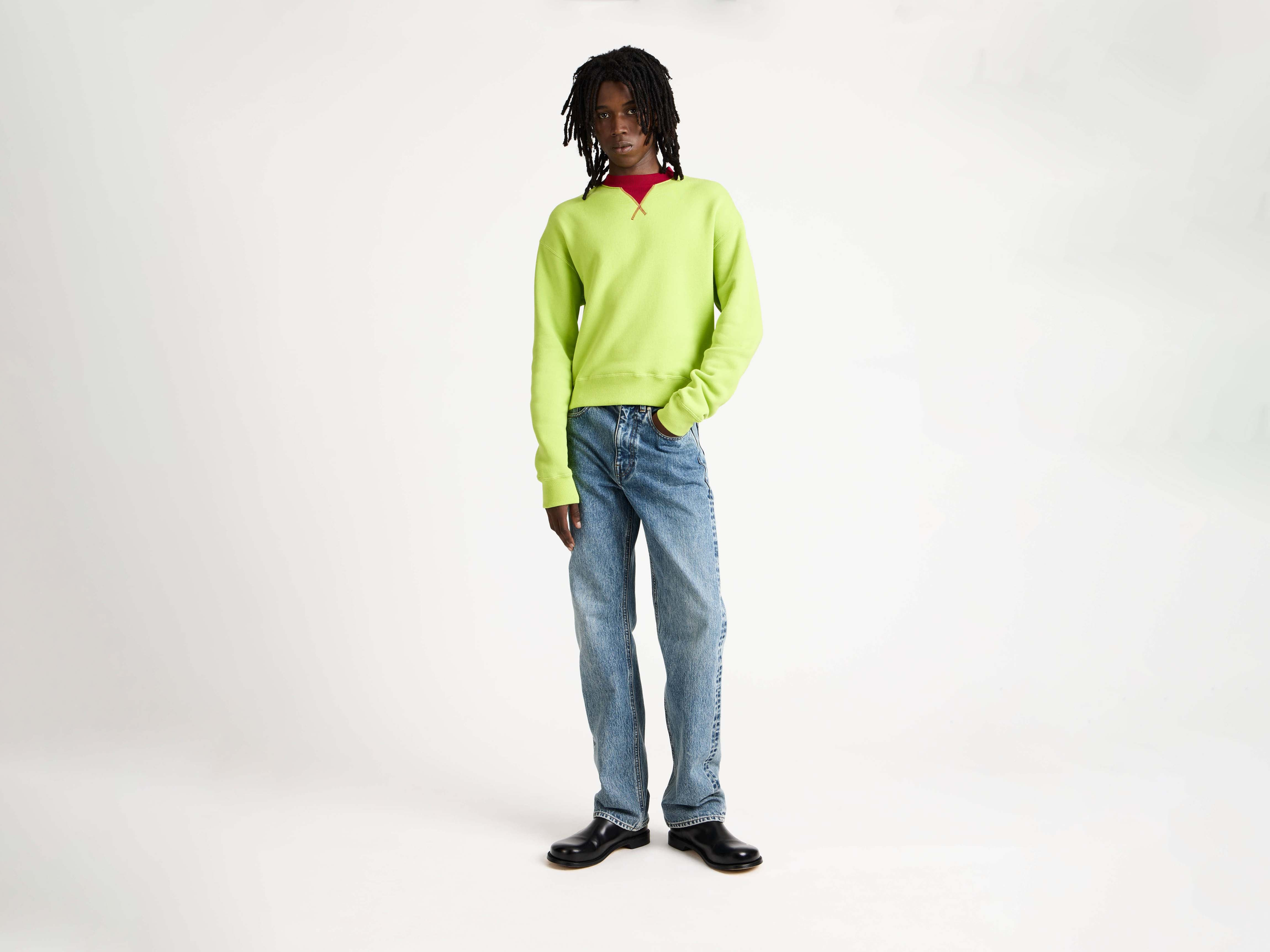 CONTRAST COLLAR SWEATSHIRT IN LIME & RED - 2