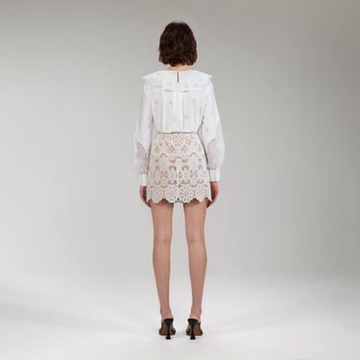 self-portrait Ivory Floral Guipure Mini Skirt outlook