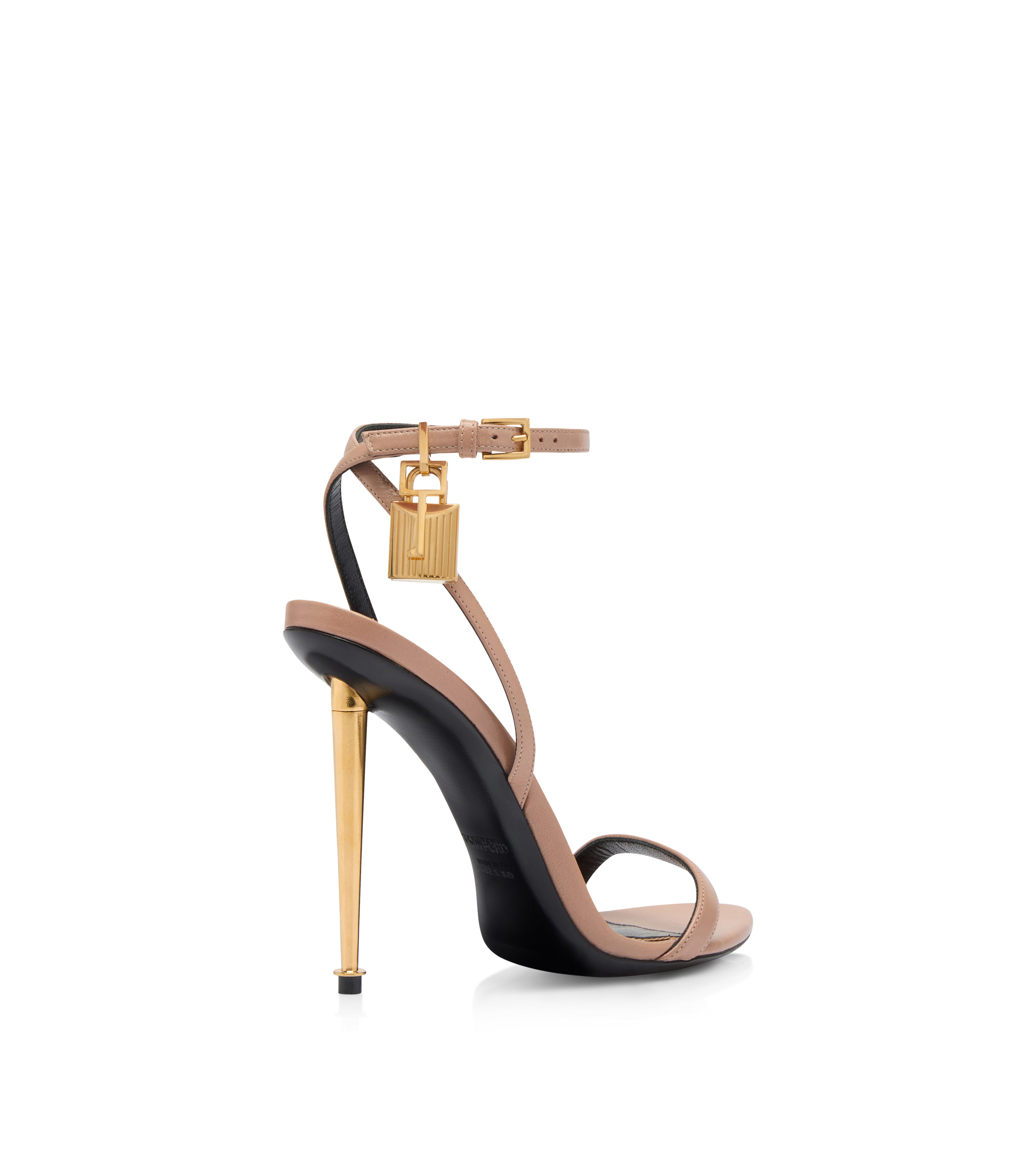 SHINY LEATHER PADLOCK POINTY NAKED SANDAL - 3