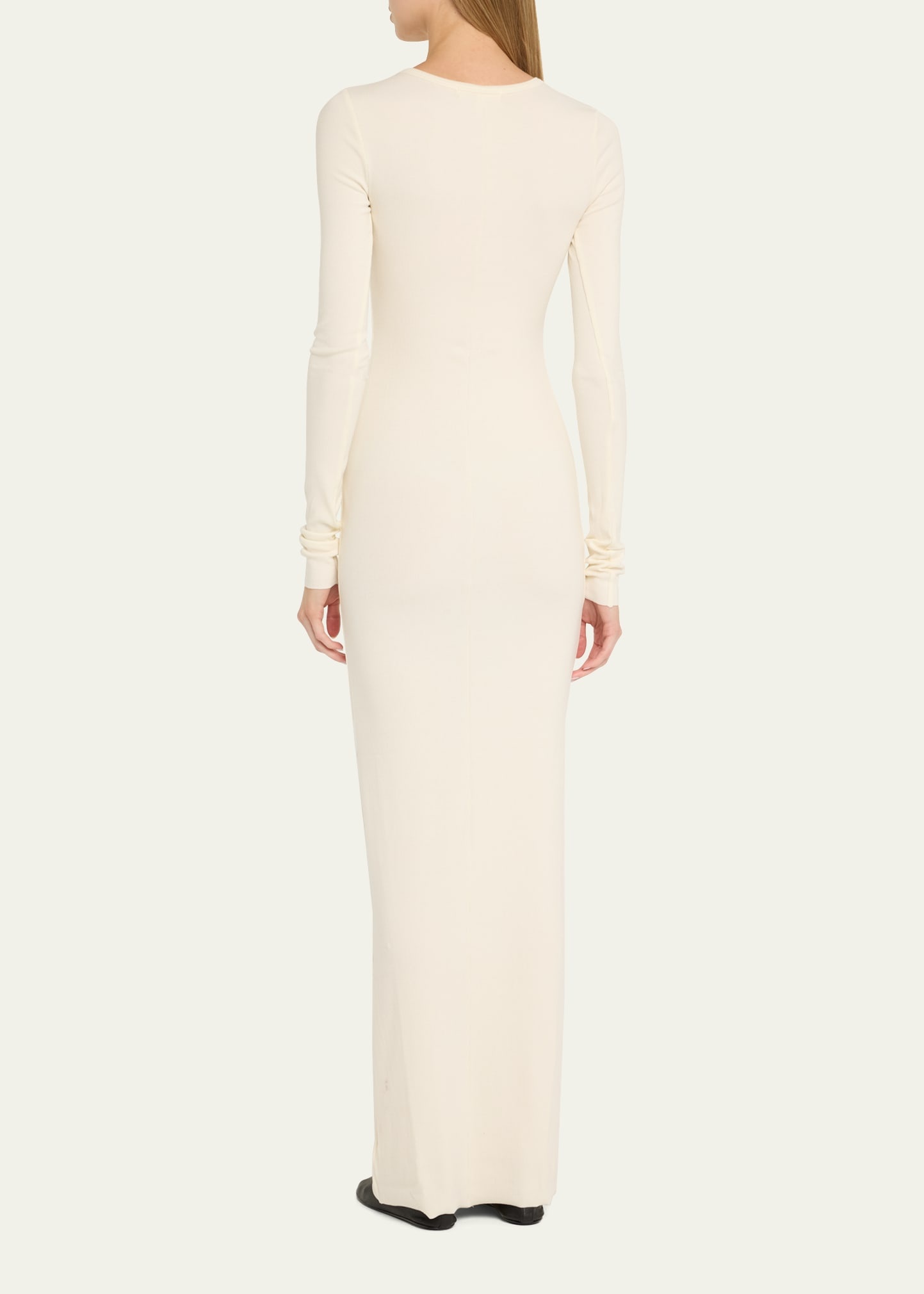 Long-Sleeve Crewneck Rib-Knit Maxi Dress - 3