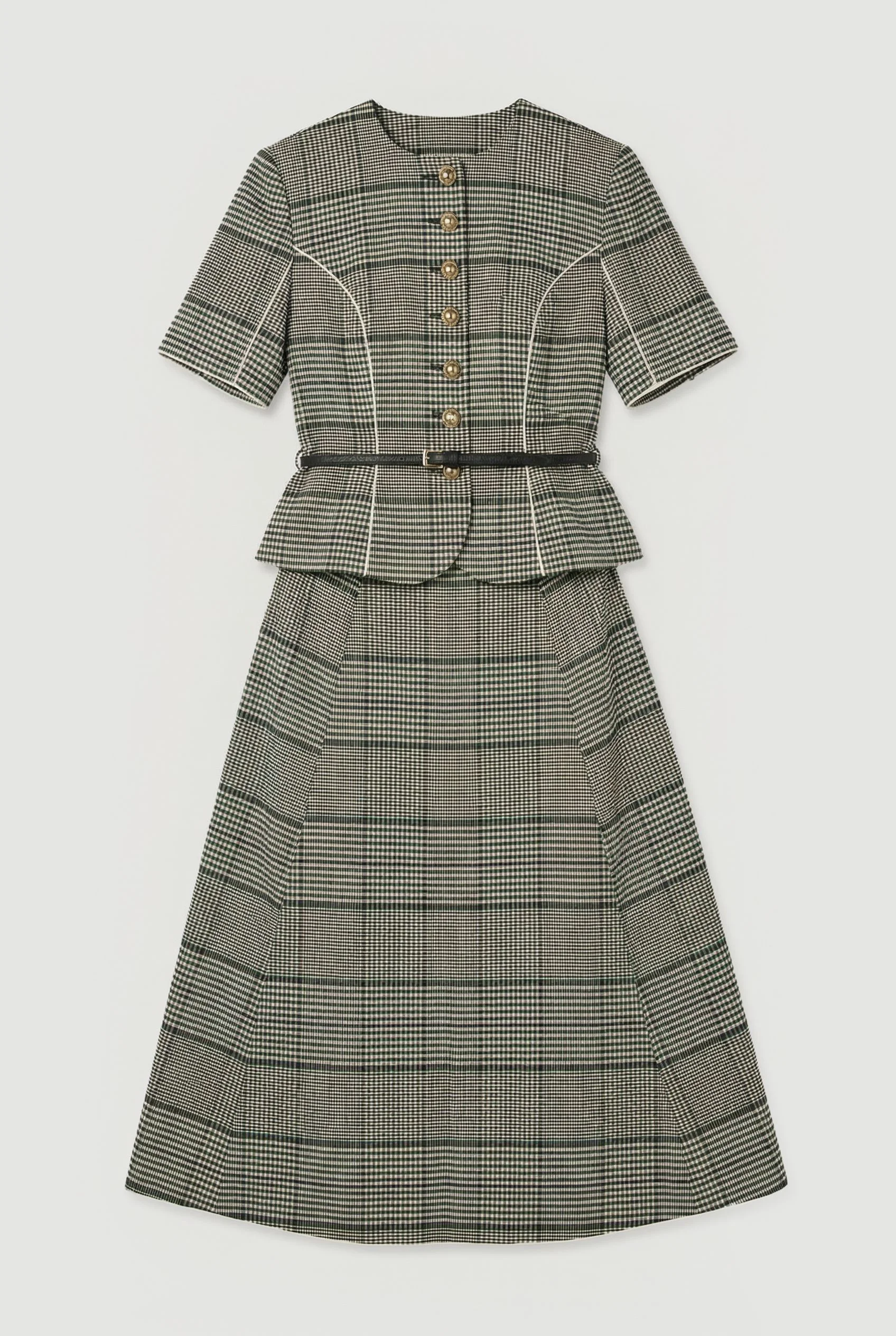 Tailored Check Peplum Belted Midi Dress - 1