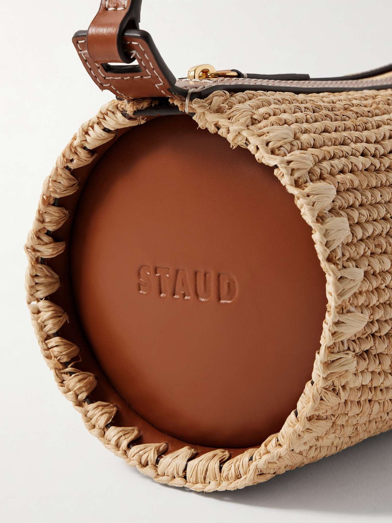 Taru Mini leather-trimmed raffia shoulder bag Neutral - 4