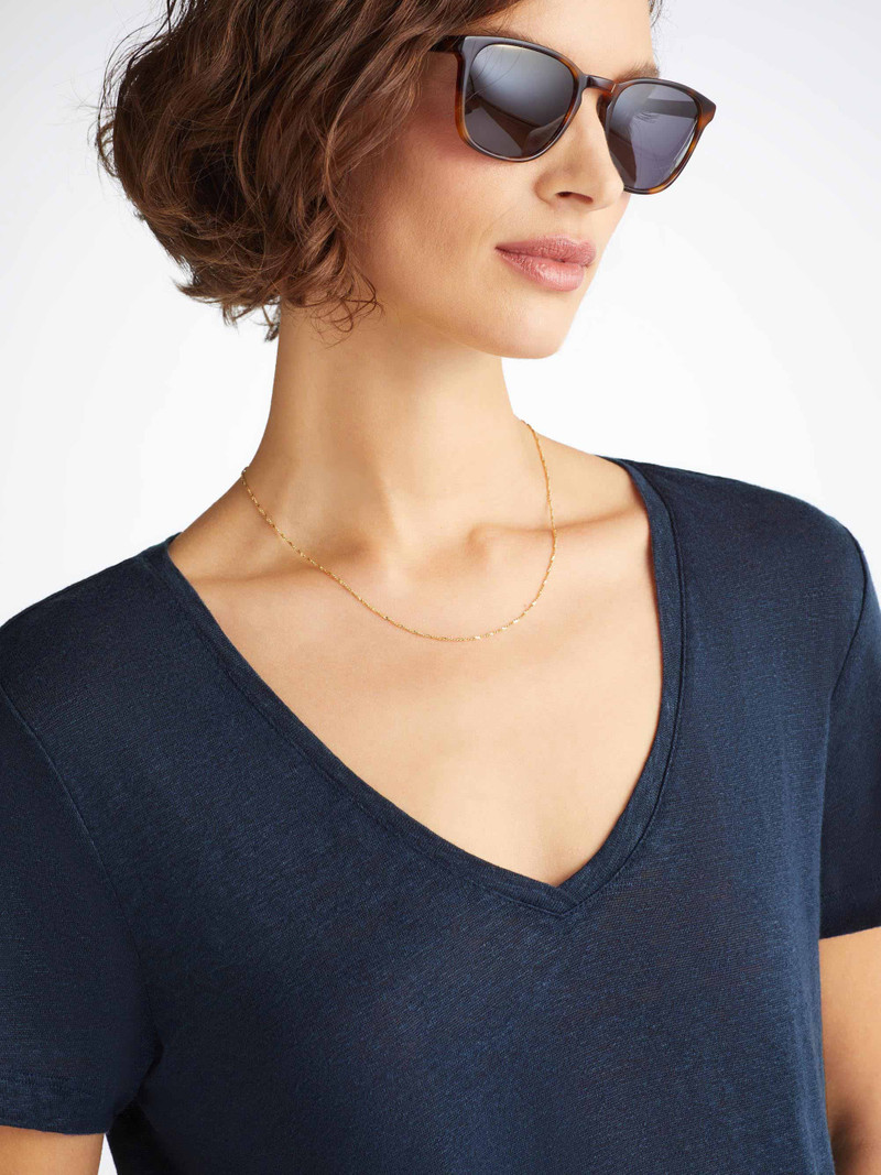 Derek Rose Women's V-Neck T-Shirt Jordan Linen Navy outlook