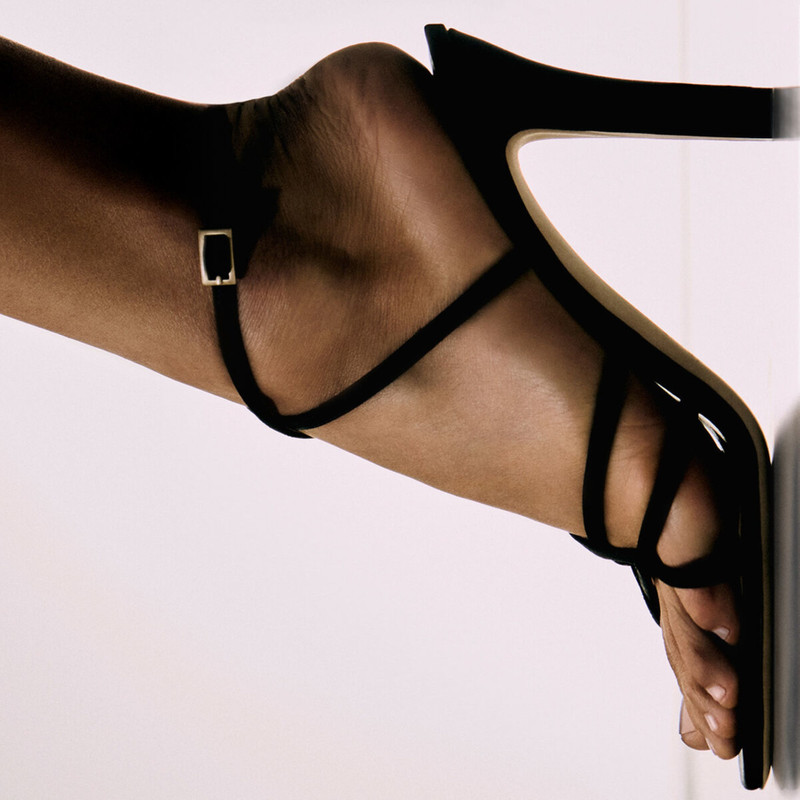 Strappy Black Satin Sandal 7