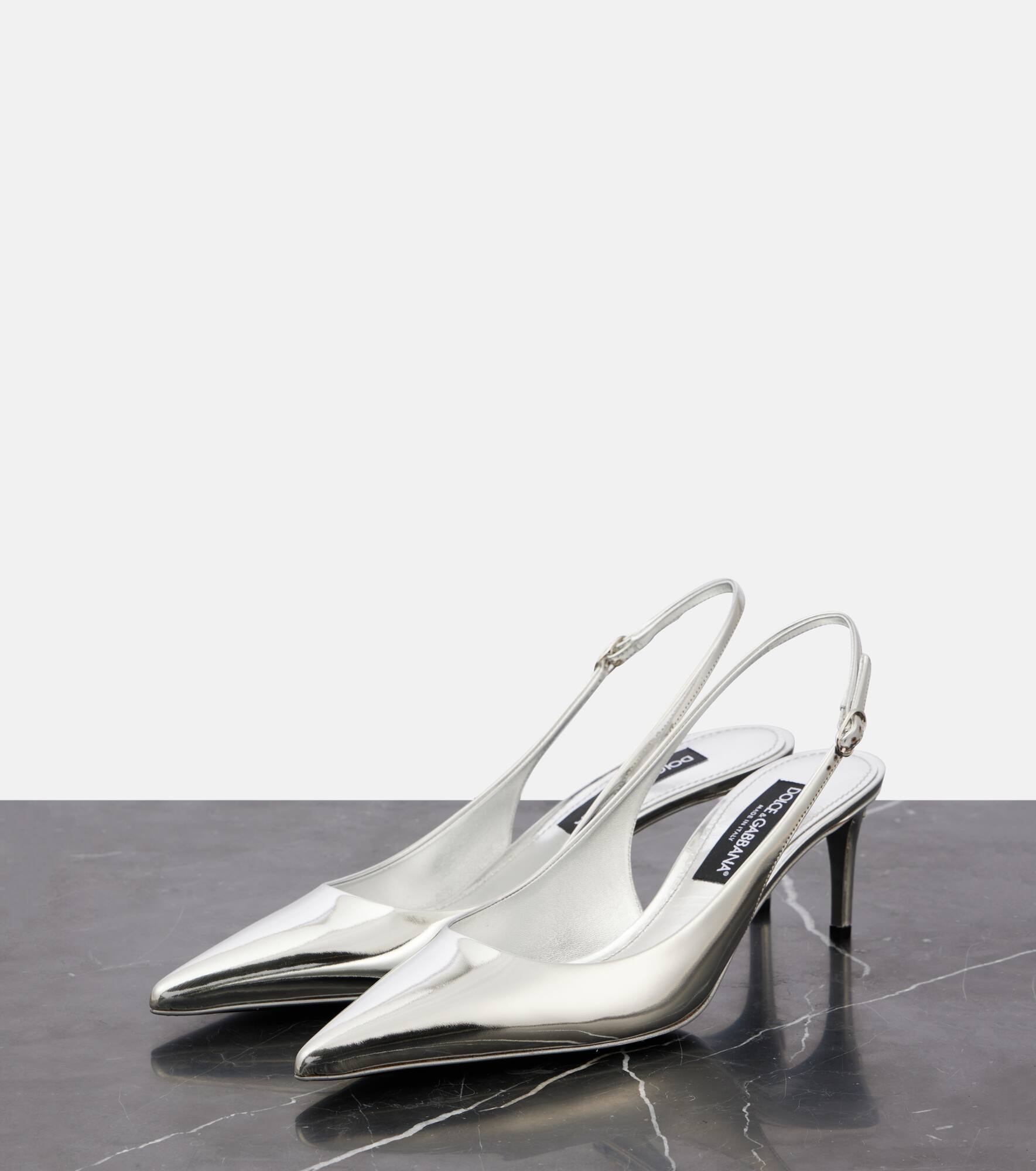 Metallic leather slingback pumps - 4