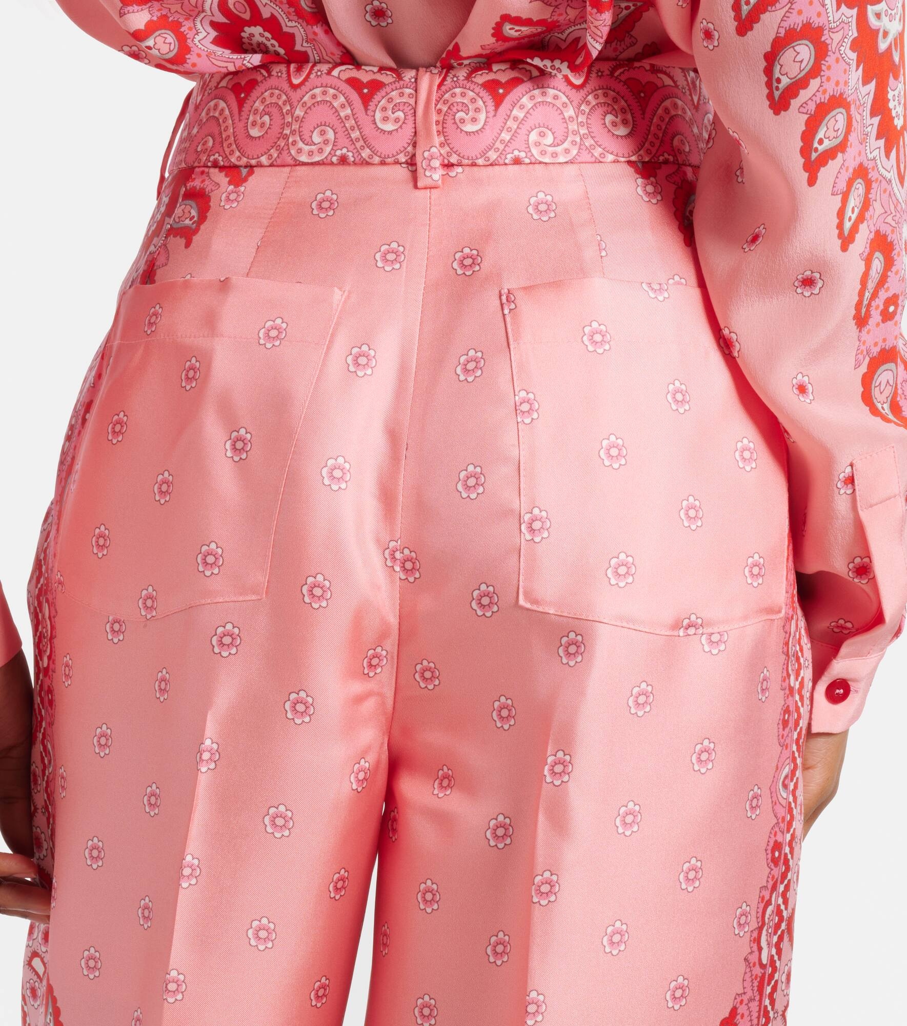 Paisley silk straight pants - 6