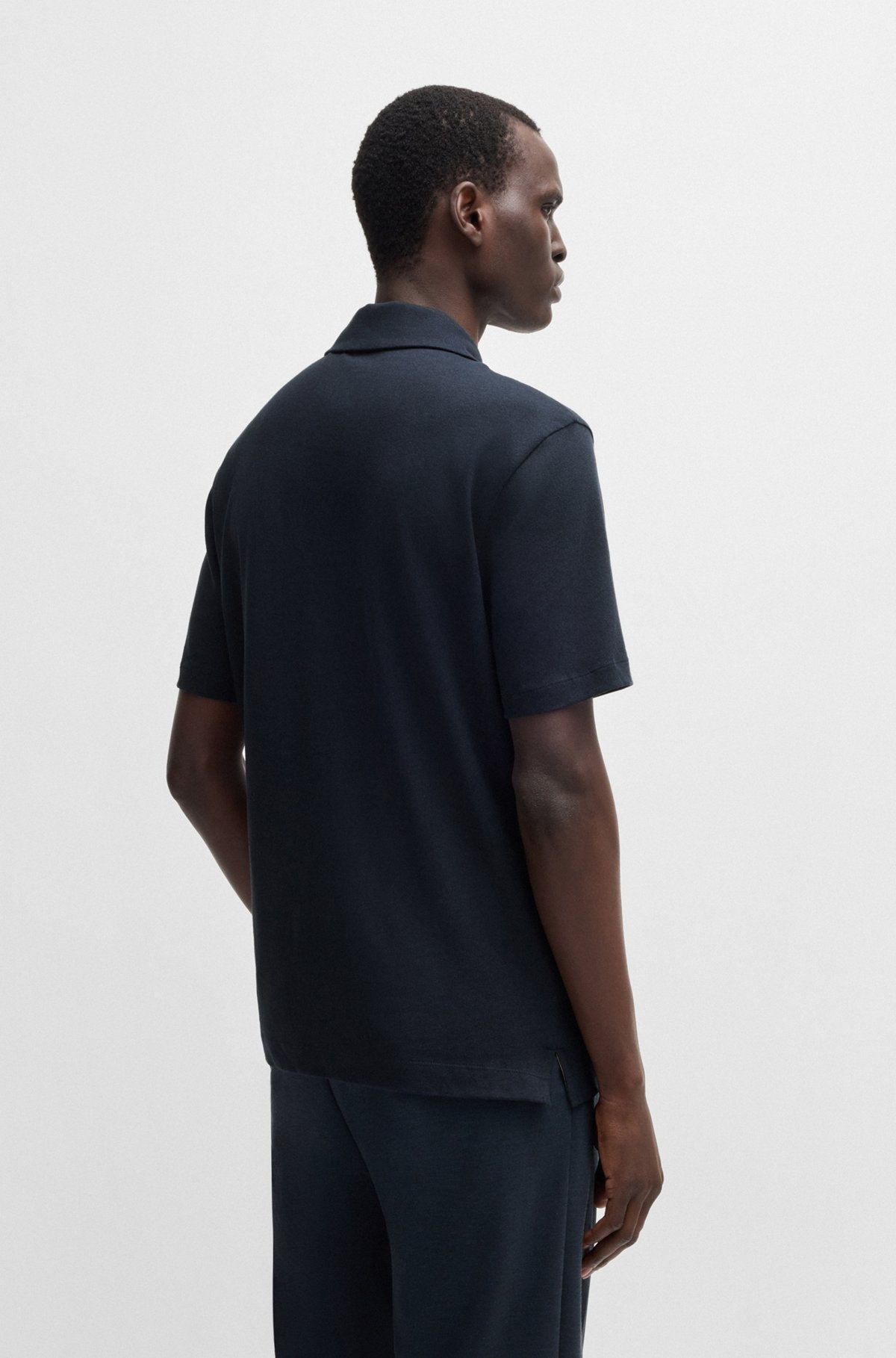 COTTON-LINEN POLO SHIRT WITH JOHNNY COLLAR - 5