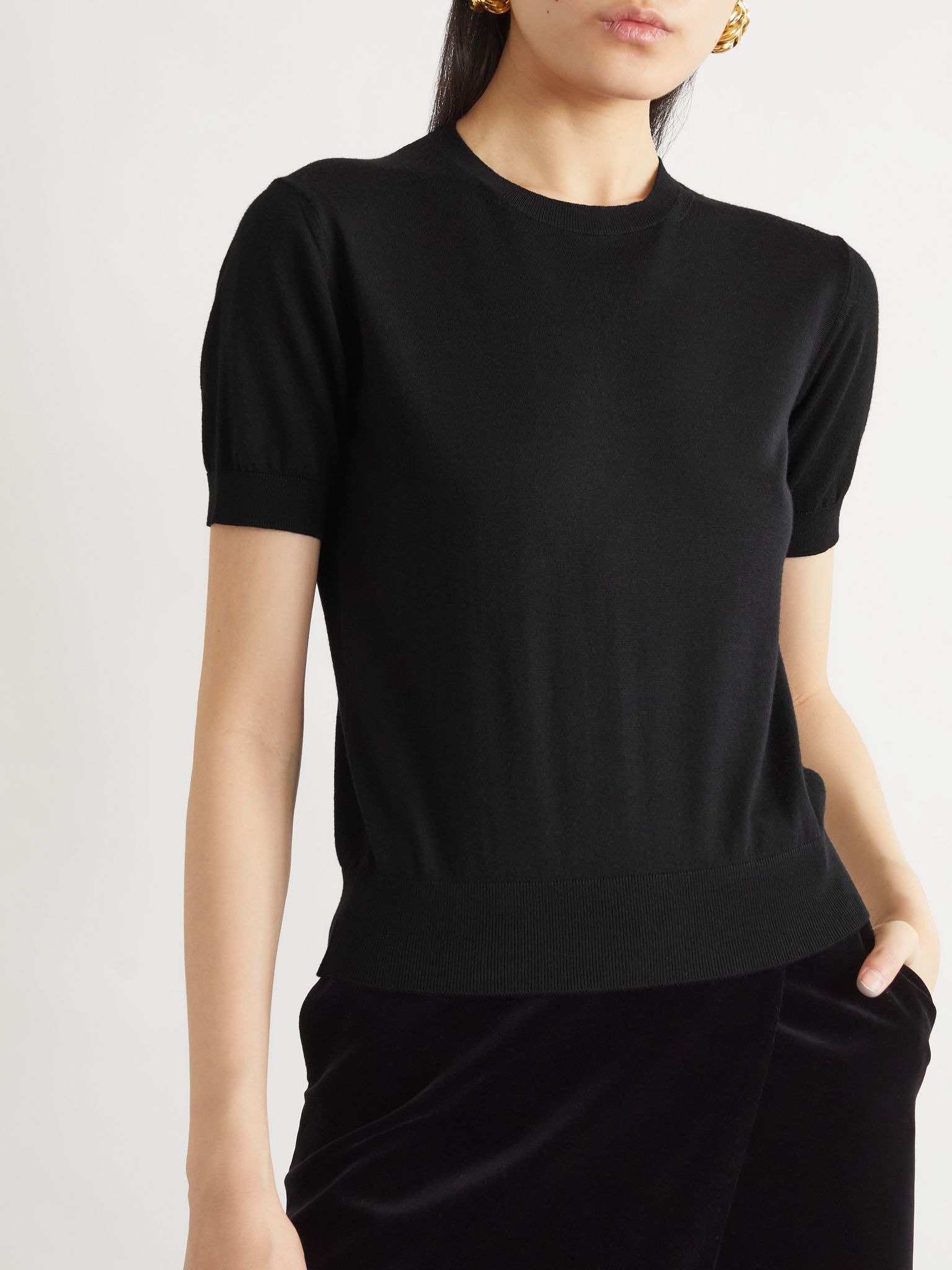 Cropped wool T-shirt Black - 3