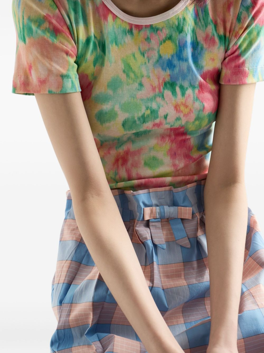 bow-detailed checked skirt - 4