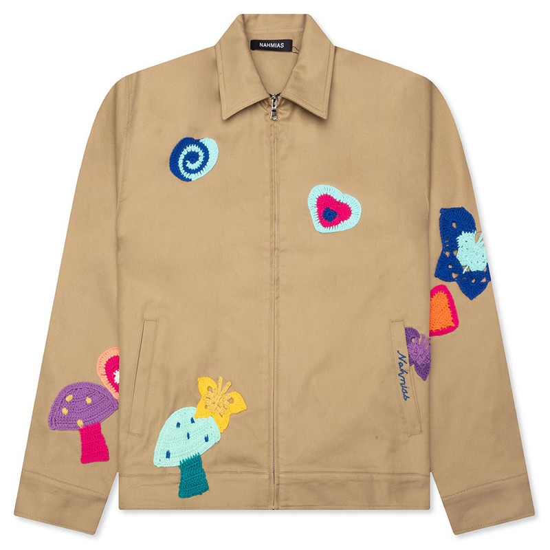 CROCHET PATCH WORKER JACKET - SAND 1