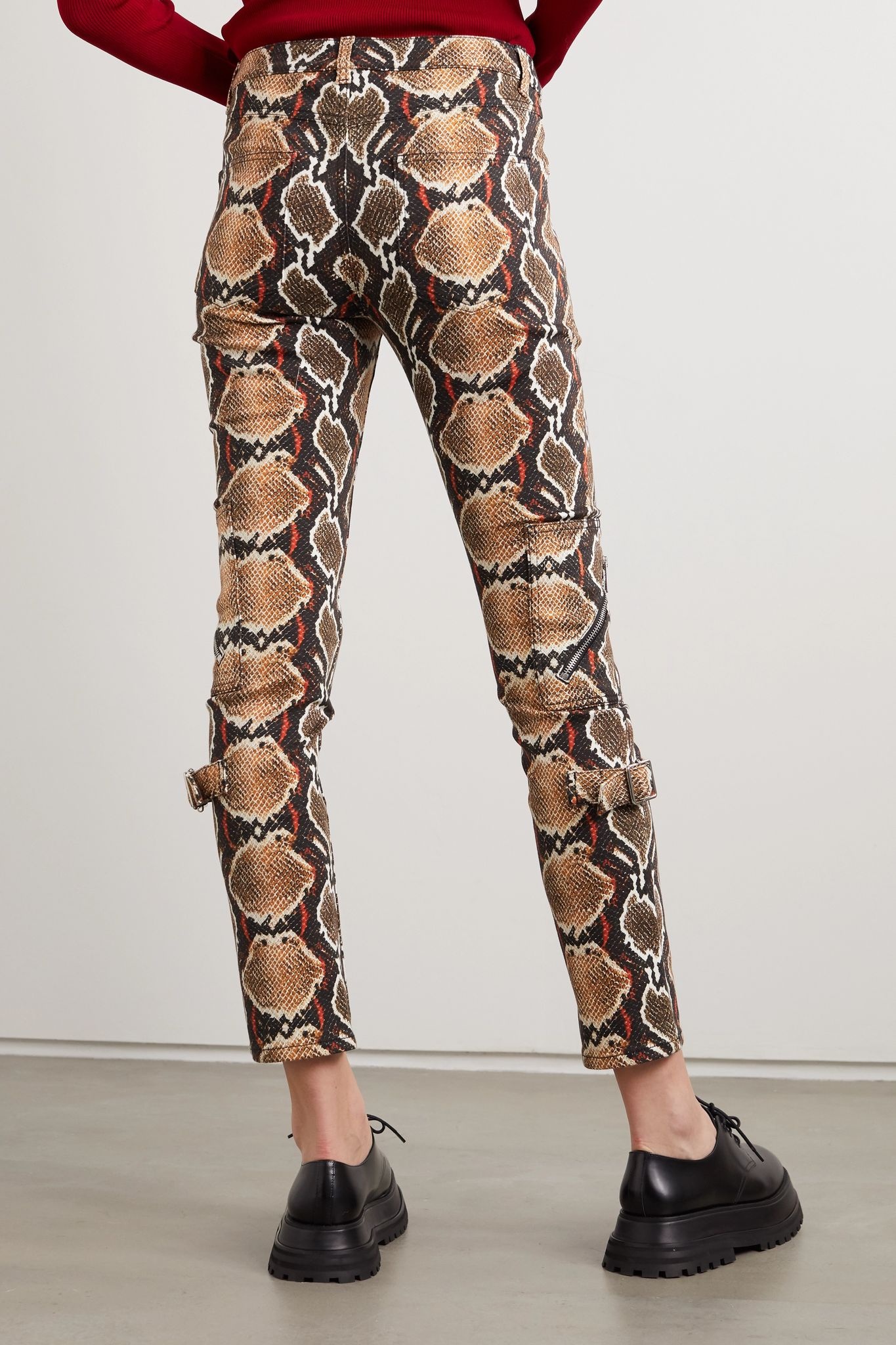 Snake-print high-rise slim-leg jeans - 4