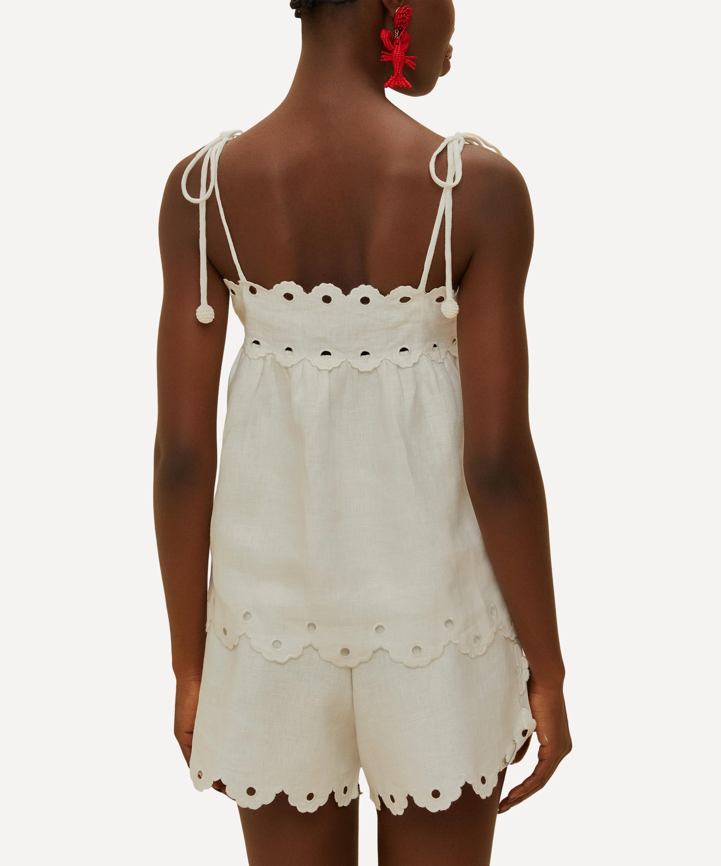 Off-White Flowers Richelieu Linen Sleeveless Blouse - 3