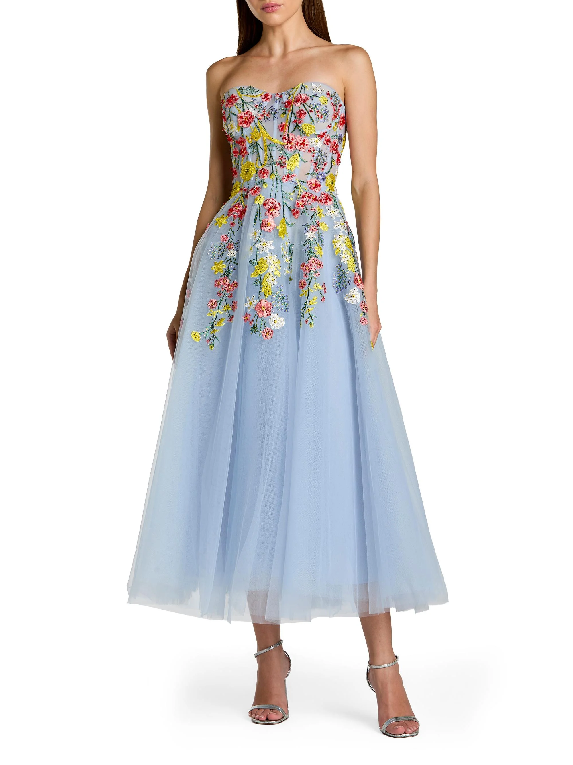 Women's Floral-Embroidered Mesh Strapless Cocktail Dress - Periwinkle Multi - 1