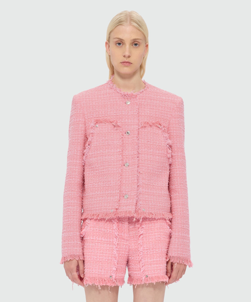 MSGM Pink single-breasted boucle tweed-effect jacket outlook