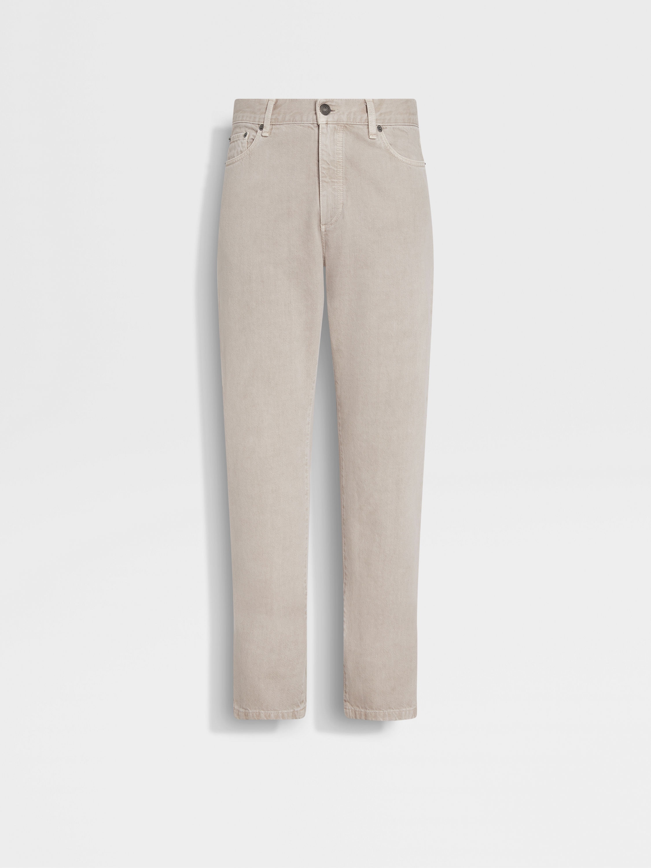 LIGHT TAUPE STONE-WASHED COTTON ROCCIA JEANS - 2