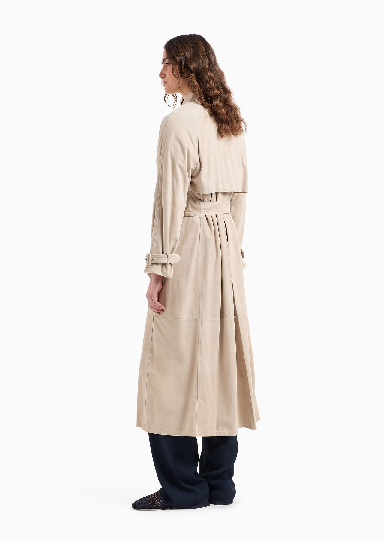 Icon double-breasted, belted trench coat in goatskin suede - 3