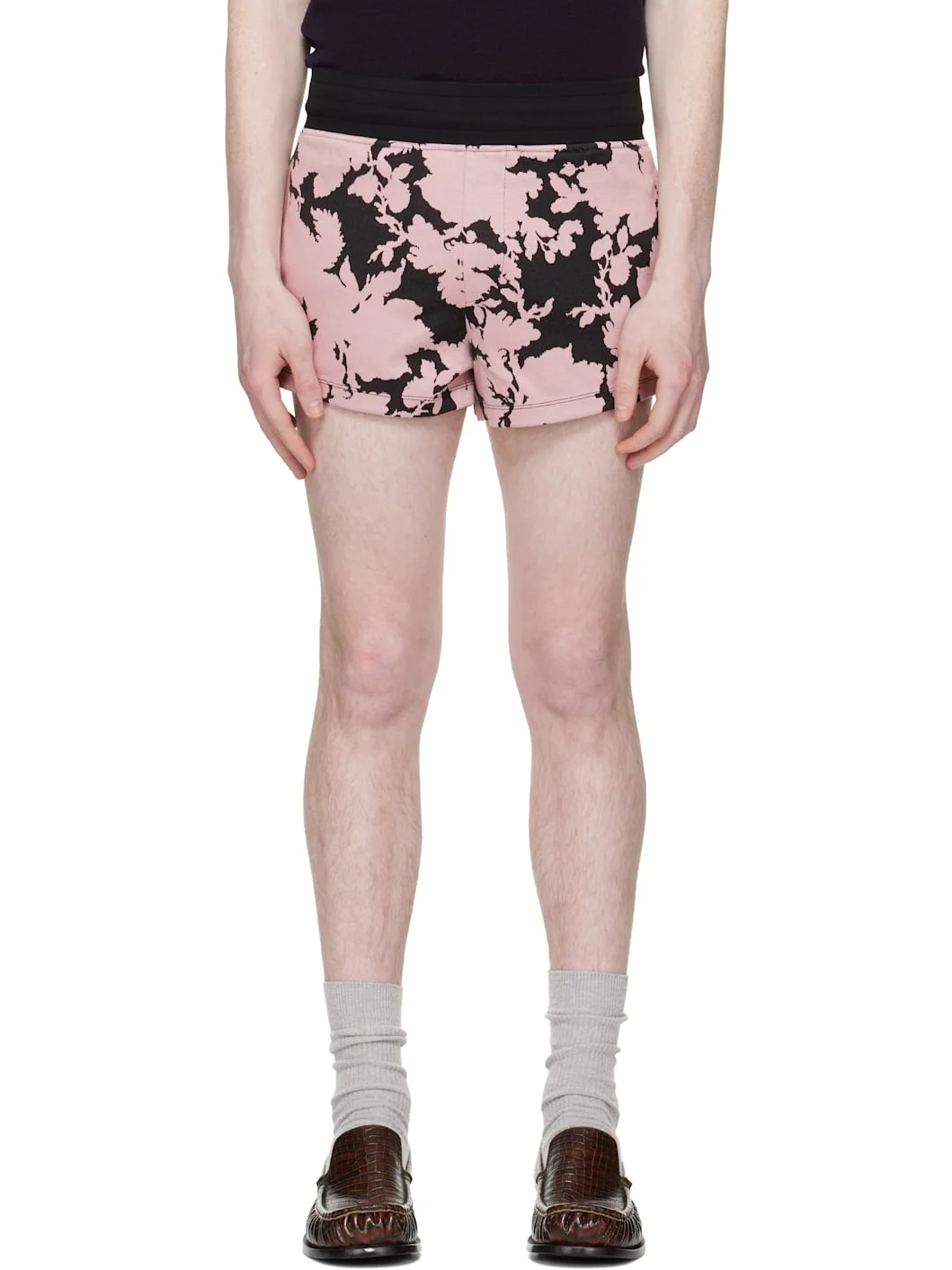 Pink & Black Ribbed Jacquard Shorts - 1