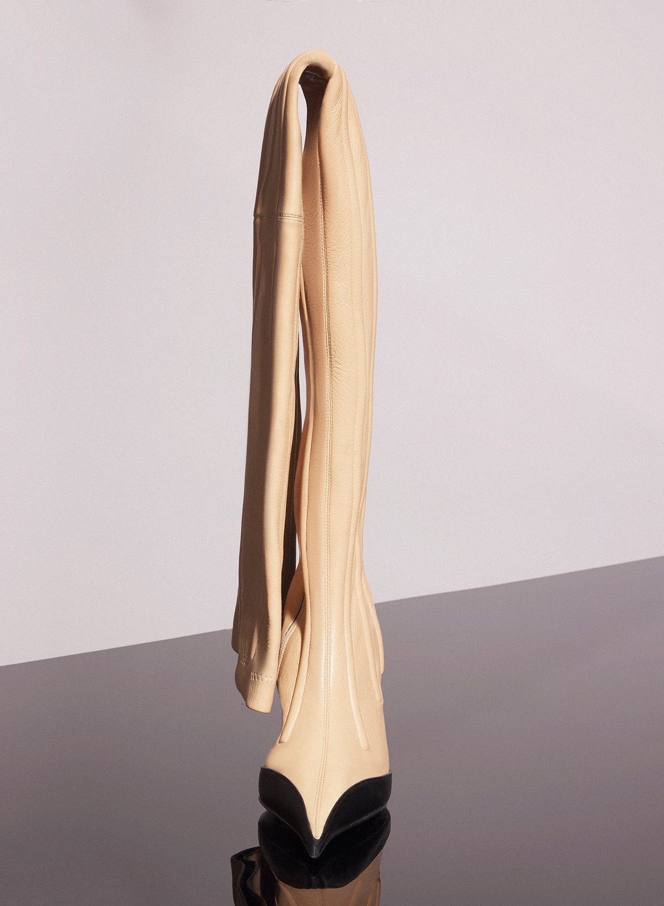 bi-color boned leather fang 95 thigh high boots - 3