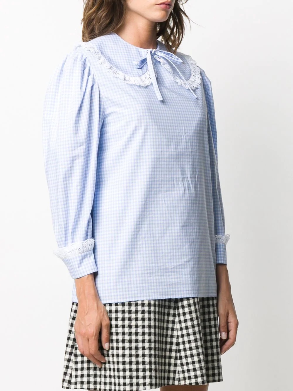 lace-embellished gingham blouse - 5