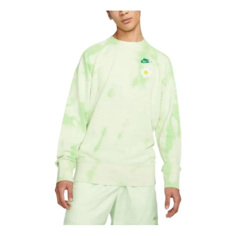 Nike Tie Dye Flowers Pattern Round Neck Pullover Long Sleeves Hoodie Men's Green DM5010-332 - 1