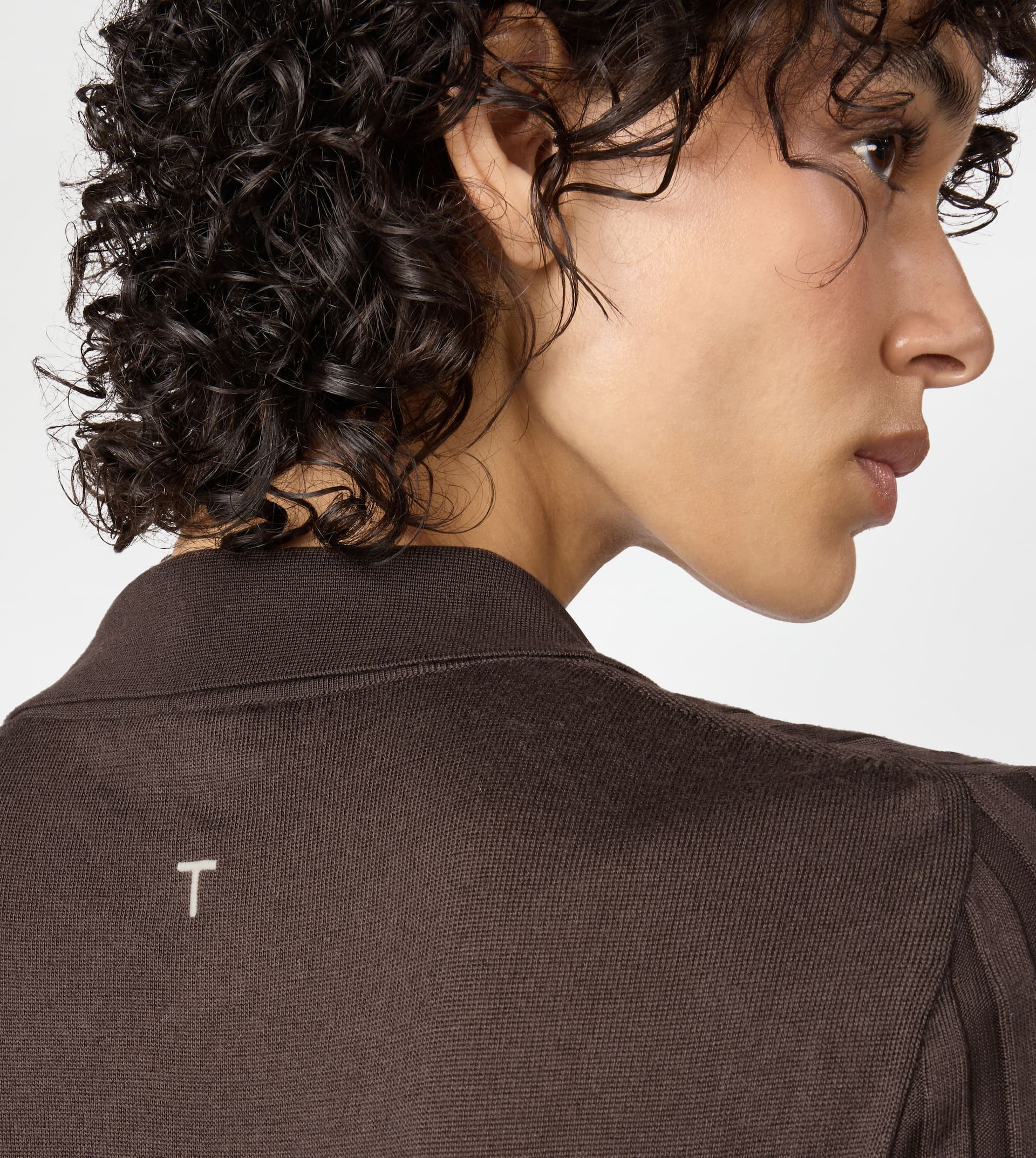 HALF-LENGTH SLEEVED POLO SHIRT IN SILK - BROWN - 5
