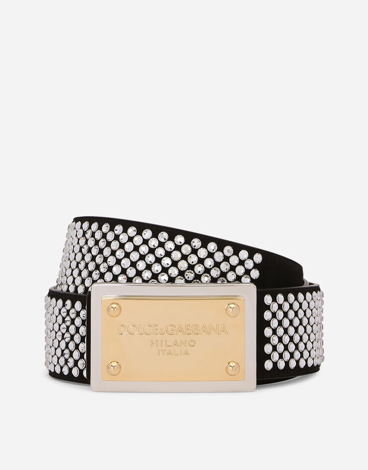 Fusible-rhinestone belt with branded tag - 1