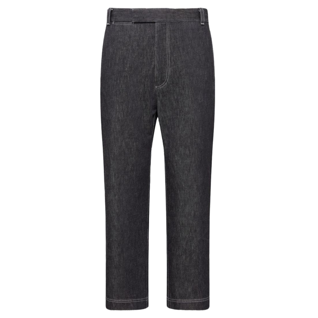 Washed Denim Contrast Topstitching Unconstructed Single Welt Pocket Trouser - 4
