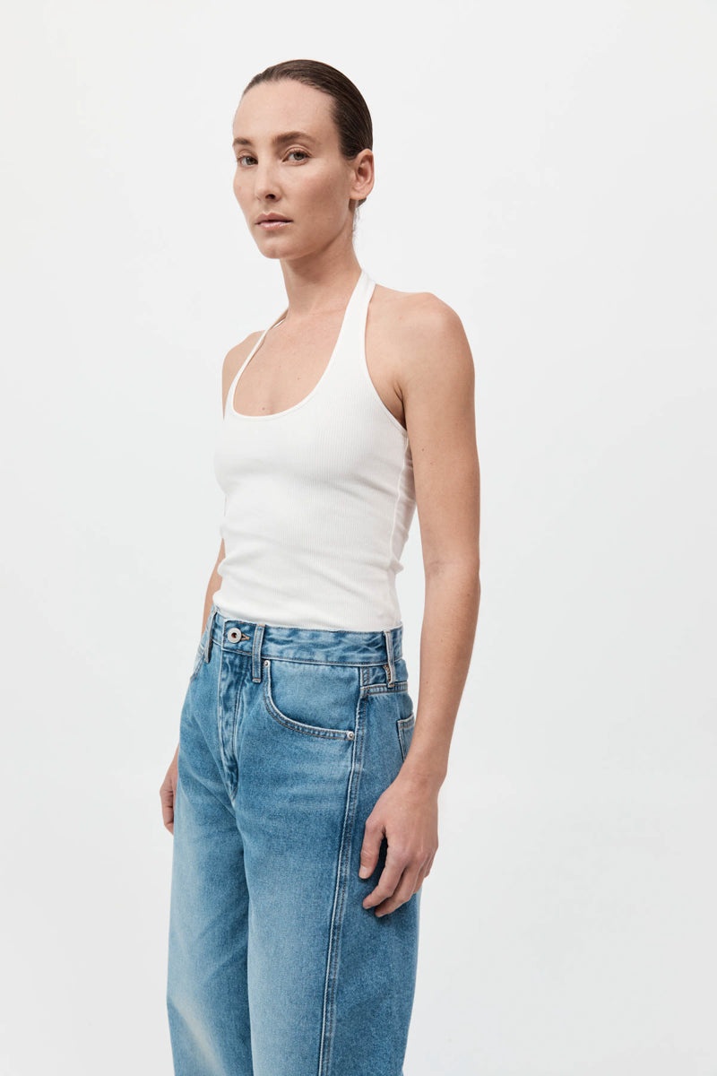 Rib Halter Top - White - 3