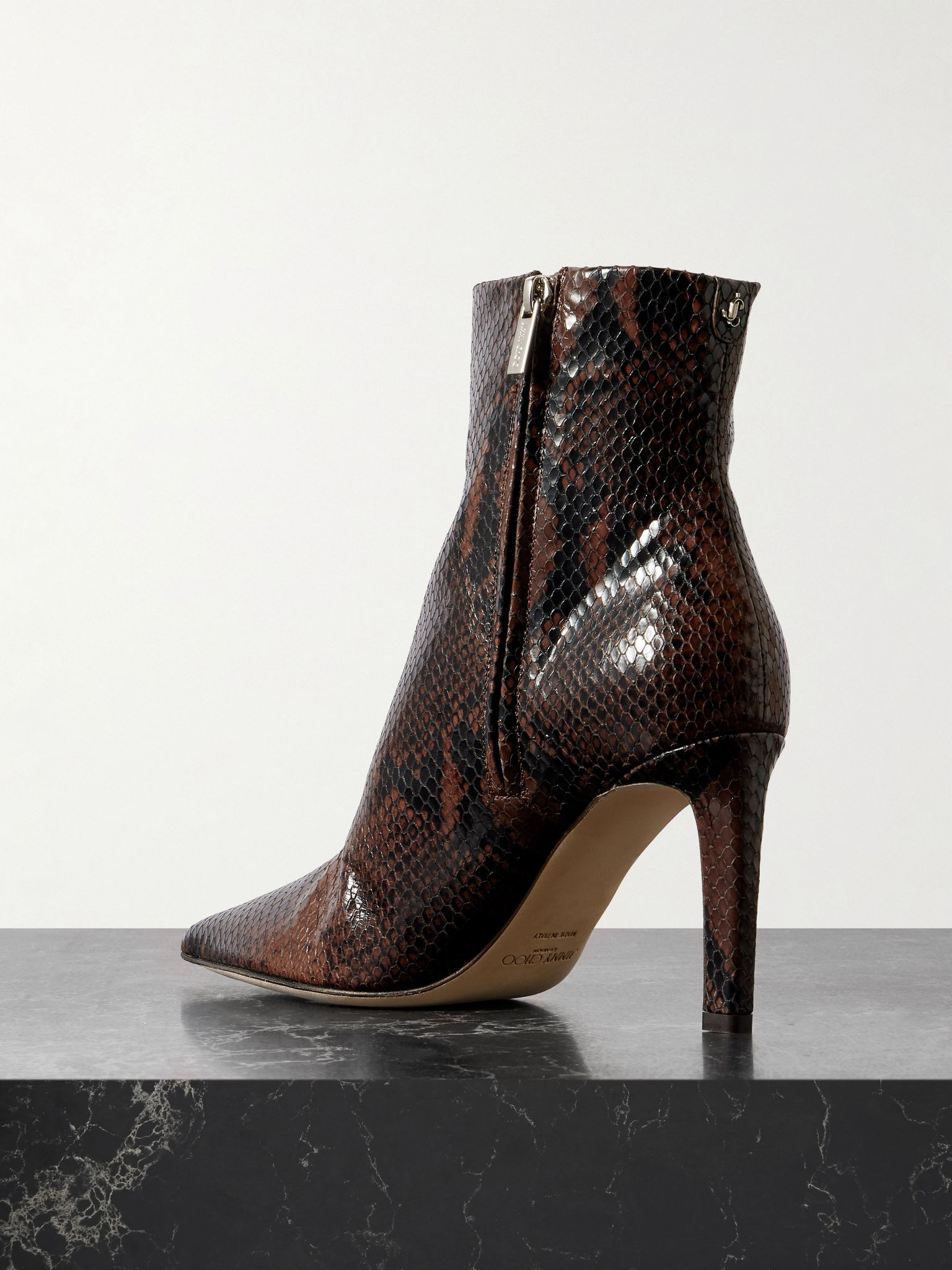 Frankie 85 snake-effect leather ankle boots Chocolate - 3